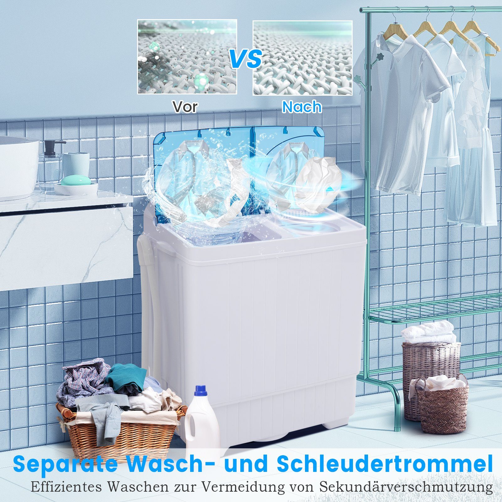 COSTWAY Waschmaschine 1320 kg, Blau, U/min 6.5 Toplader Weiß FP10366DE/XPB65-2368S