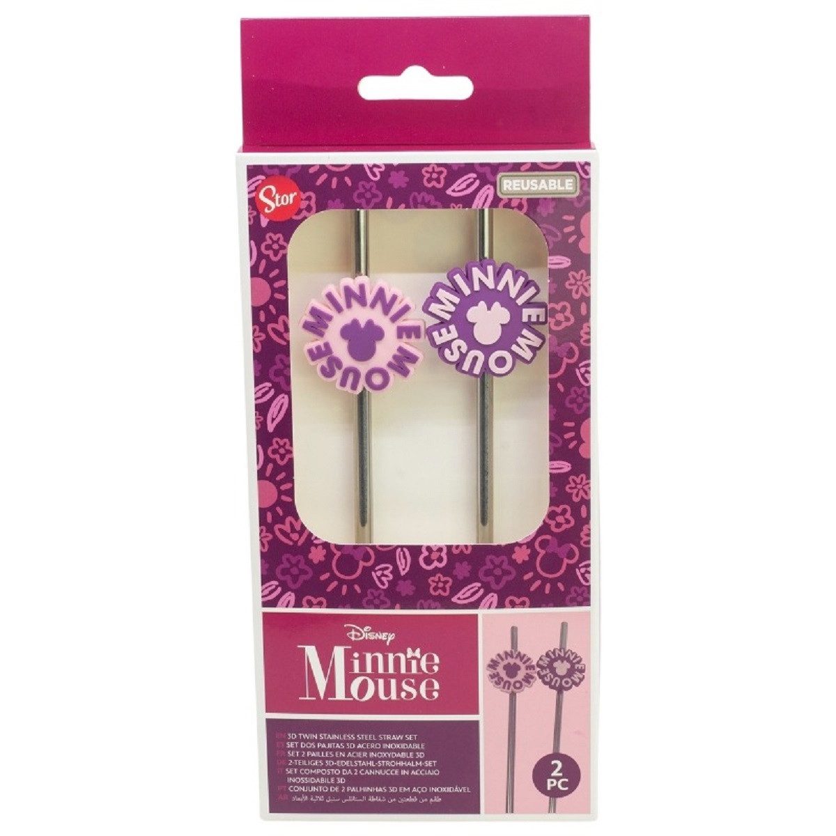 Disney Minnie Mouse Trinkhalme Strohhalm Trinkhalm aus Edelstahl 2er Set für Kinder und Erwachsene, (2-tlg)