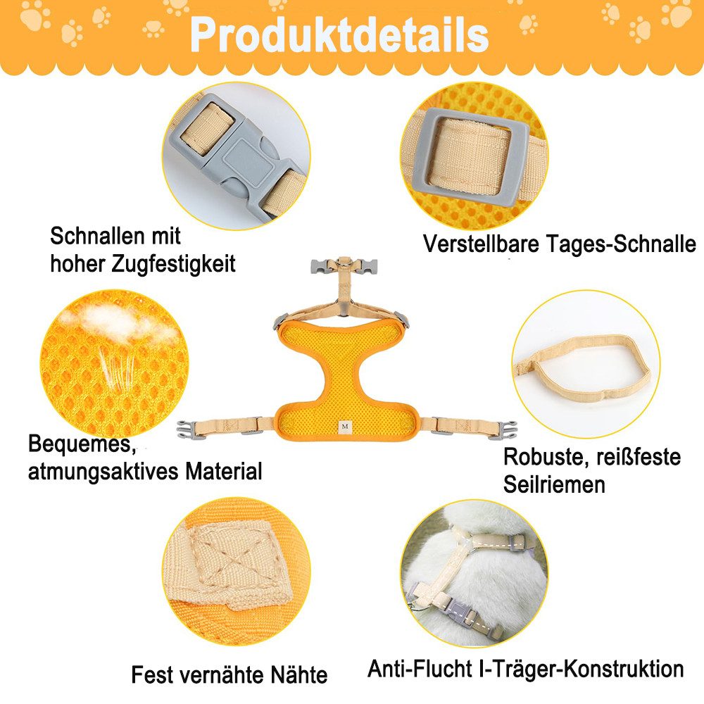 Ledander Katzen-Geschirr, verstellbares Katzegeschirr, Ausbruchsicher Katzengarnitur, Brustgeschirr für Katzen, Kätzchen, Hunde, Katzegeschirr mit Leine