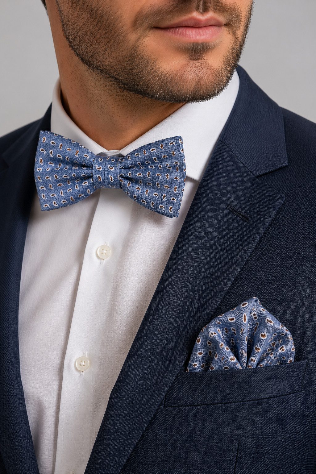 Prince Bowtie Fliege - Set Fliege Einstecktuch - Seidenfliege gemustert