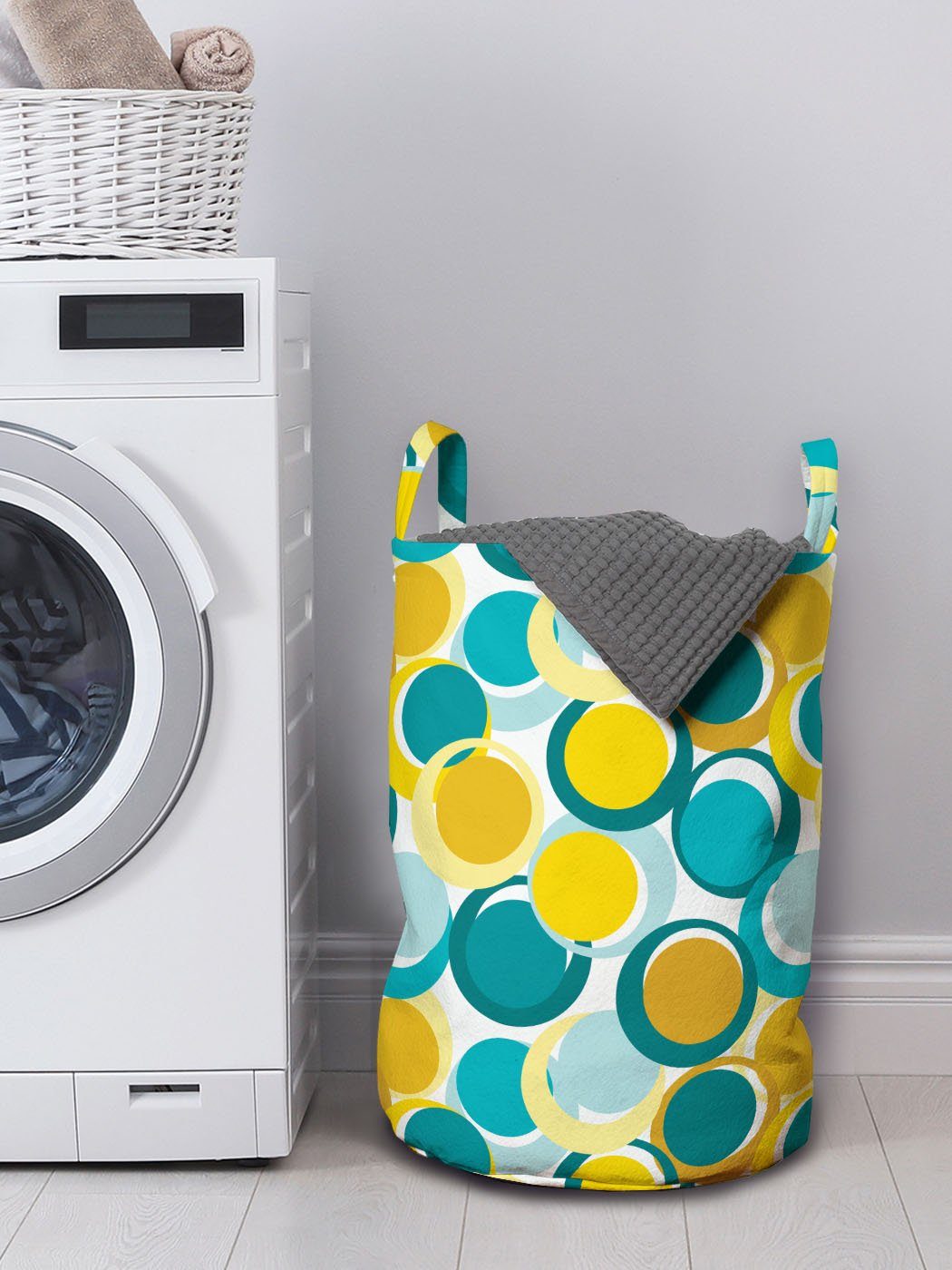 Abakuhaus Wäschesäckchen und Geometrisch Kreis mit Punkt Verschachtelte für Waschsalons, Griffen Kordelzugverschluss Wäschekorb