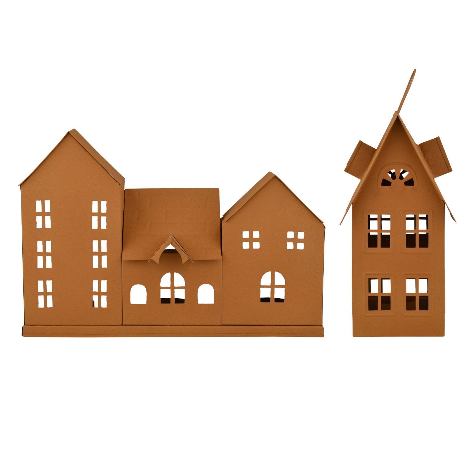 Marrakesch Orient & Mediterran Interior Teelichthalter 2er Set Häuserzeile Teelichthalter Calibri rost, Scandi Chic Deko (2 St), Handarbeit