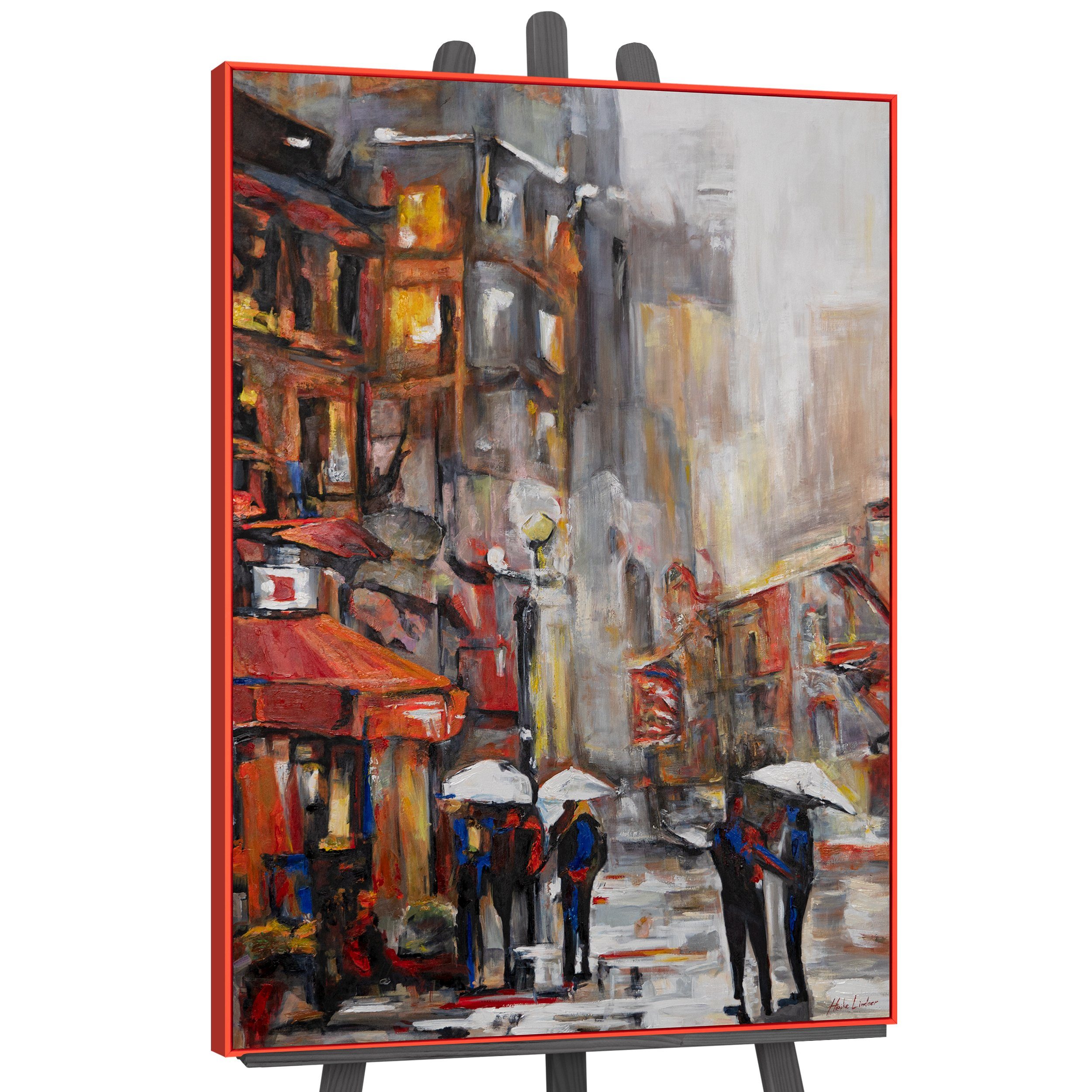 YS-Art Gemälde Städtische Atmosphäre, Menschen Mit Rahmen in Rot