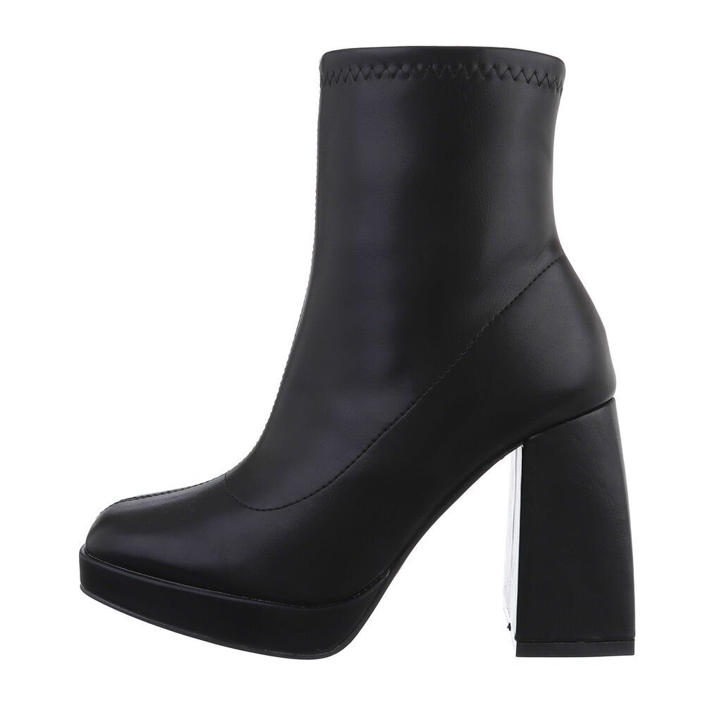 Ital-Design Damen Freizeit High-Heel-Stiefelette Blockabsatz High-Heel Stiefeletten in Schwarz