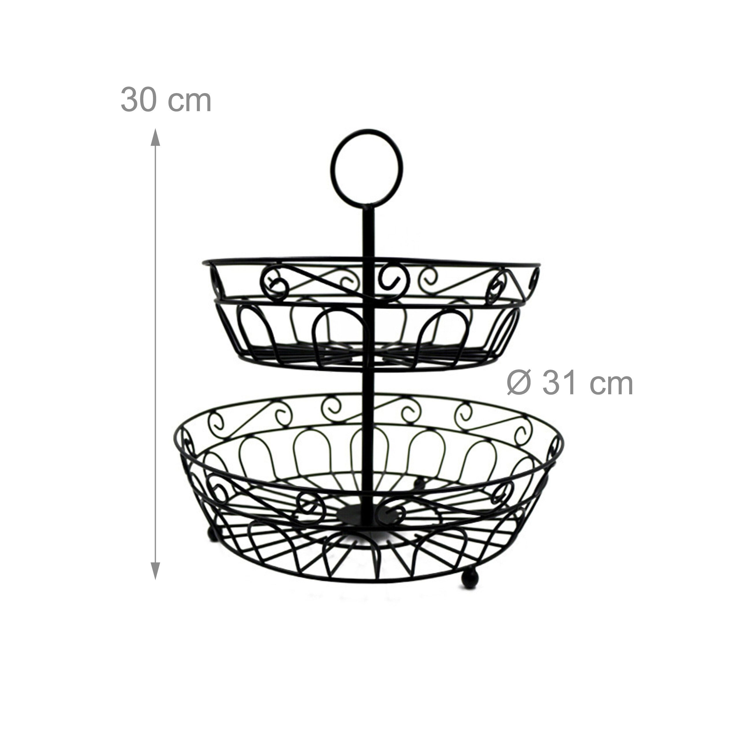 relaxdays Obstschale Obst Etagere 2 Etagen, Eisen, (1-tlg), schwarz – Bild 4 von 5