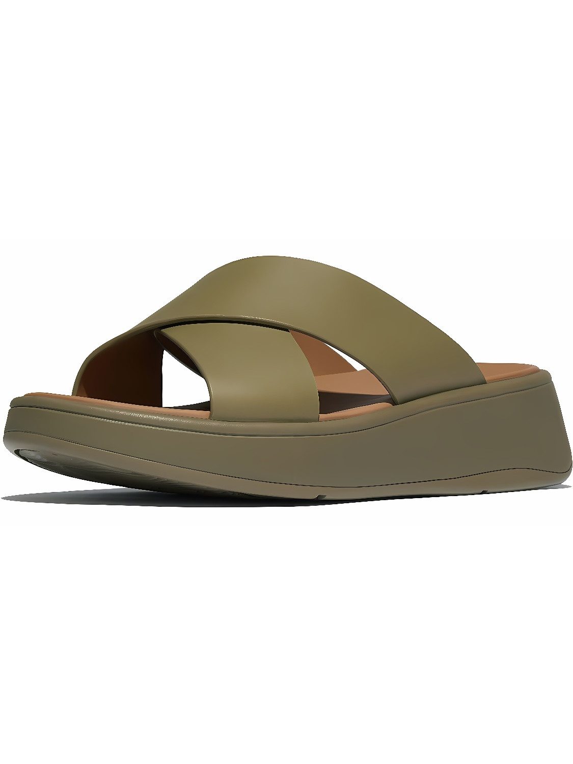 F-Mode Leather Flatform Cross Slides Sandale