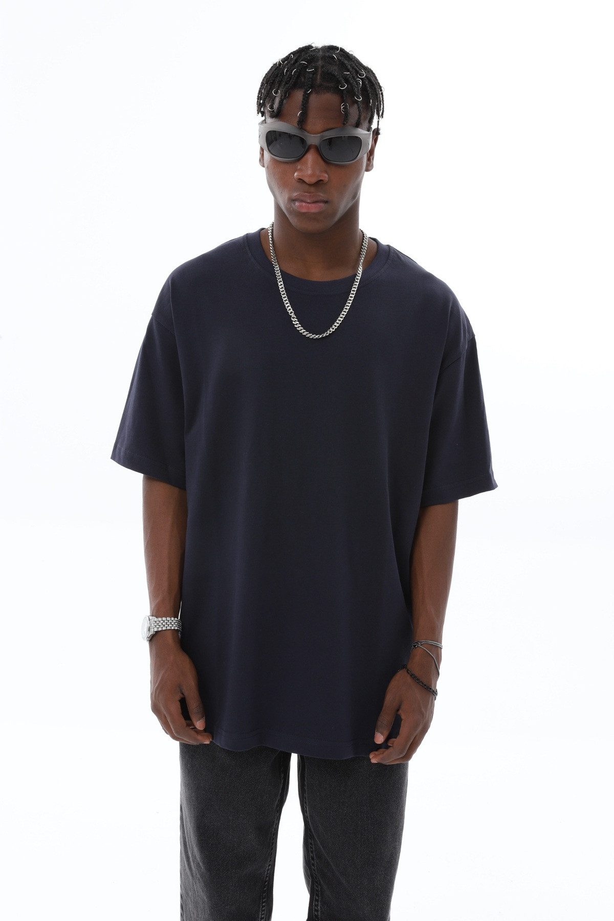 OSSY HOMER T-Shirt Basic Oversized T-Shirt mit Rundhals-Ausschnitt (1-tlg) aus Baumwolle, mit Rundhalsausschnitt