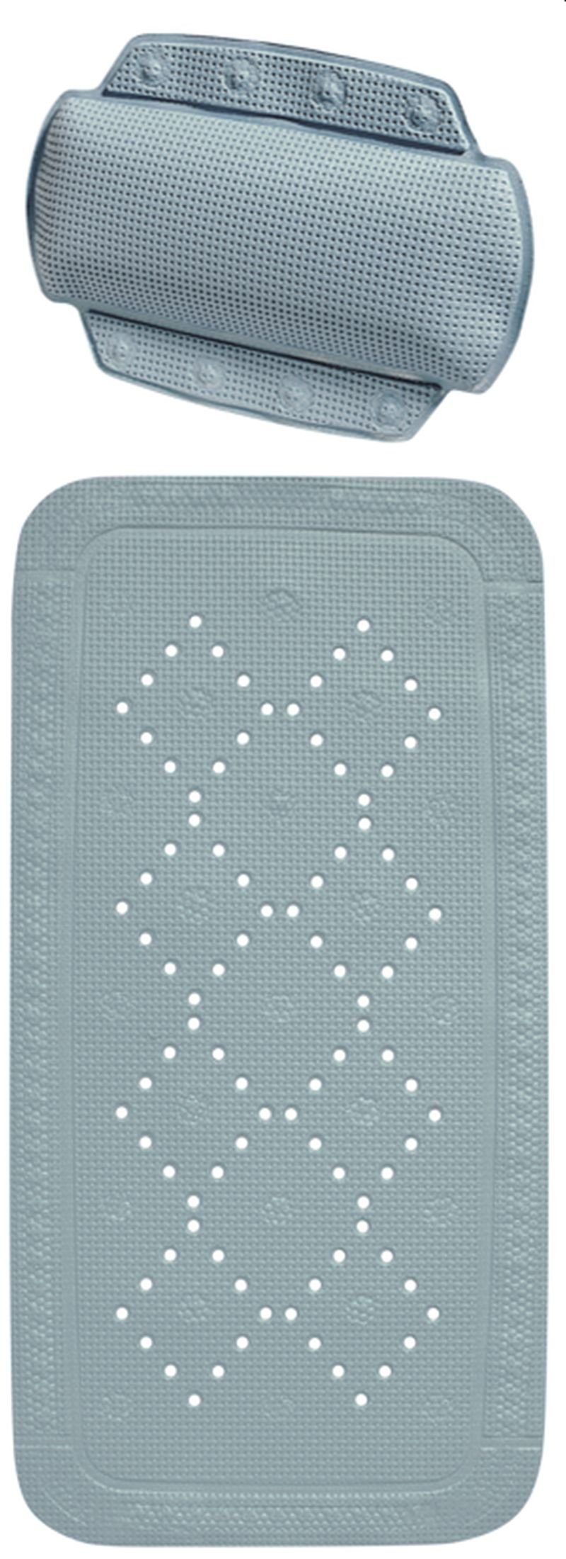 spirella Wanneneinlage Set ALASKA, 2-tlg., bestehend aus: Wanneneinlage 91x 36 cm, Nackenkissen 32x23 cm, Dusch- und Wanneneinlage + gepolstertes Kissen, PVC, mit Saugnäpfen, rutschfest, antibakteriell, waschbar - in vielen Farben erhältlich