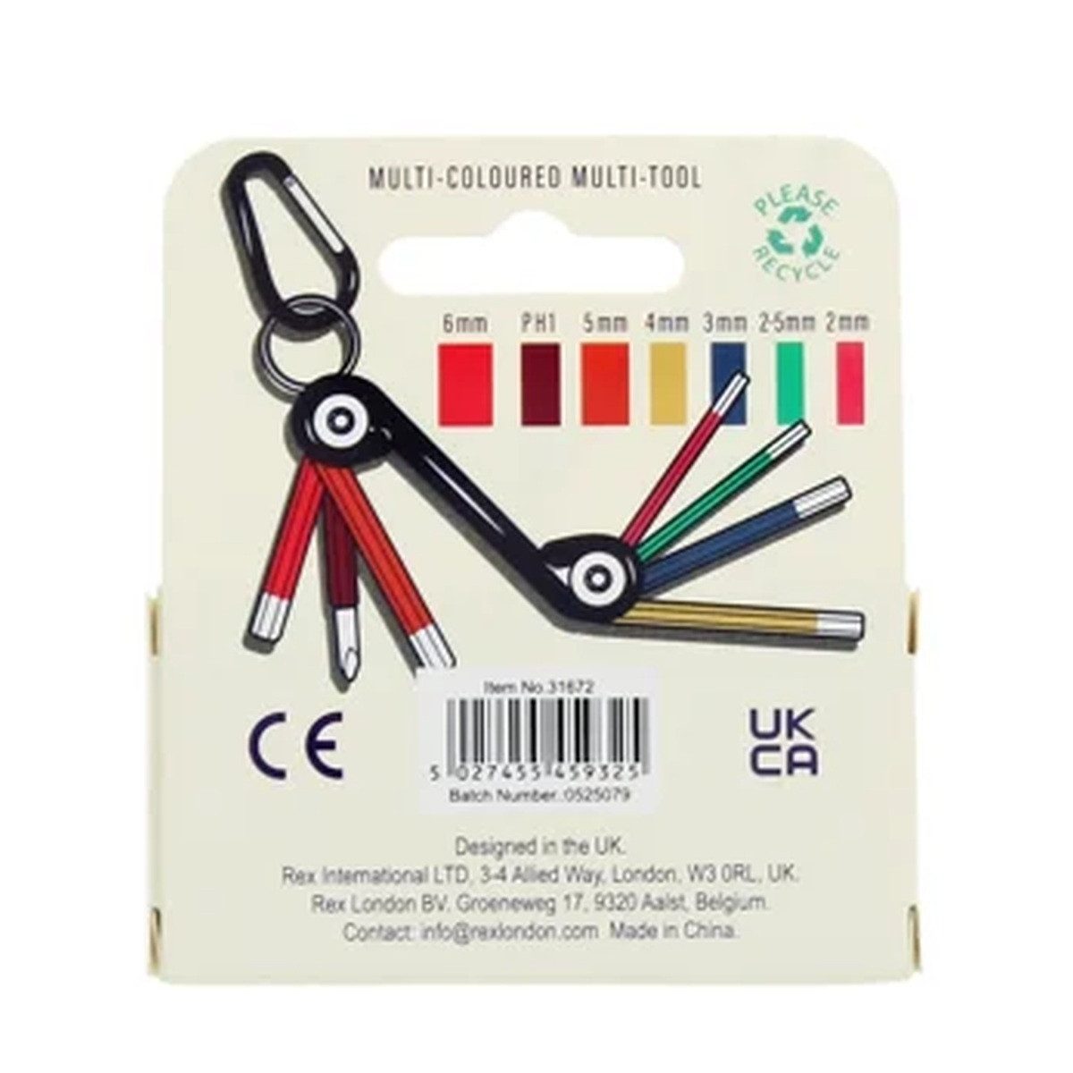 Rex London Innensechskantschlüssel 7-in-1 Sechskantschlüssel-Multitool mit Karabiner & Schlüsselring