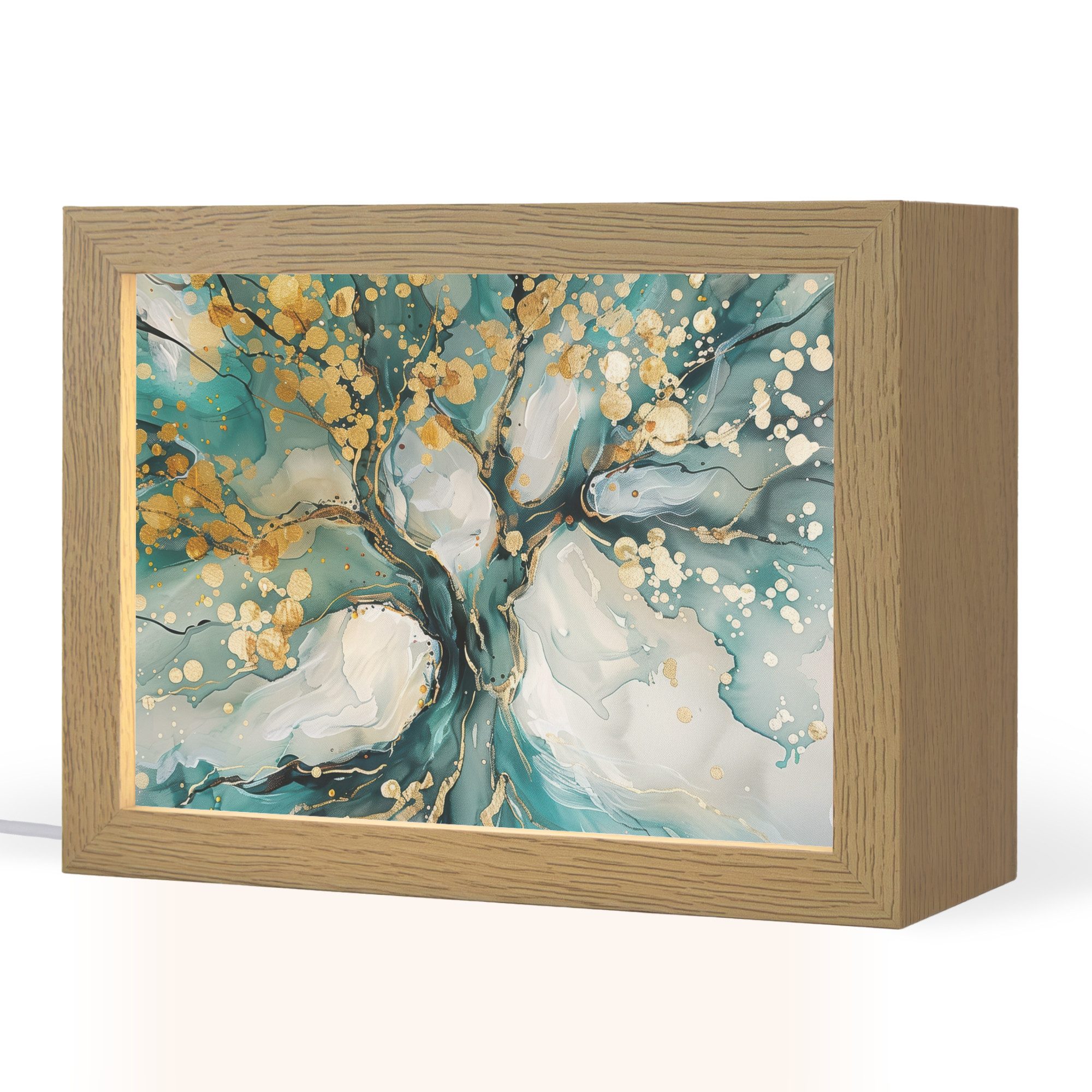 OnlyWow Tischleuchte Baum - Modern - Lackoptik - Türkis - Gold, Dimmbar, Farbwechsel, LED, Warmweiß, Kaltweiß, Neutralweiß Einstellbar, Tischlampe, Schreibtischlampe, Desk, Dimmbar, mit Kabel, LED