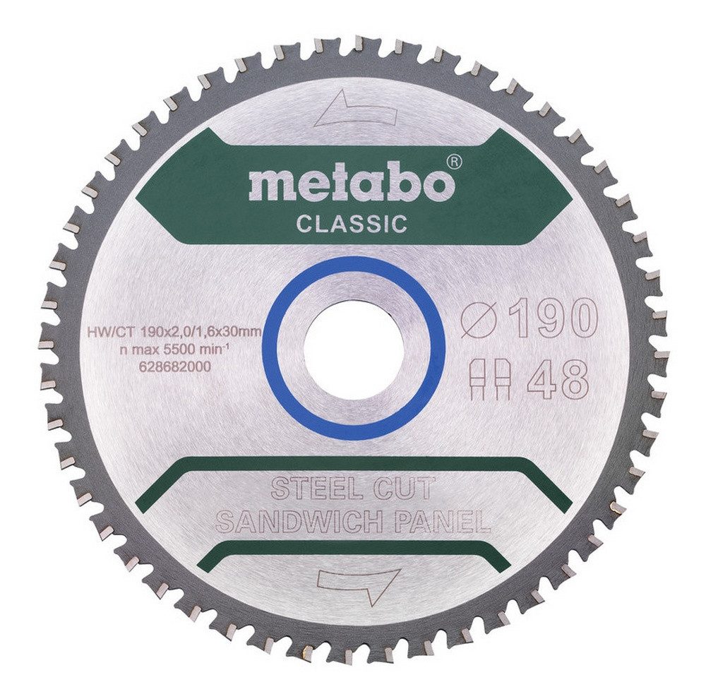 metabo Kreissägeblatt, "steel cut/sandwich panel - classic", 190 x 30 mm, Zähnezahl 48