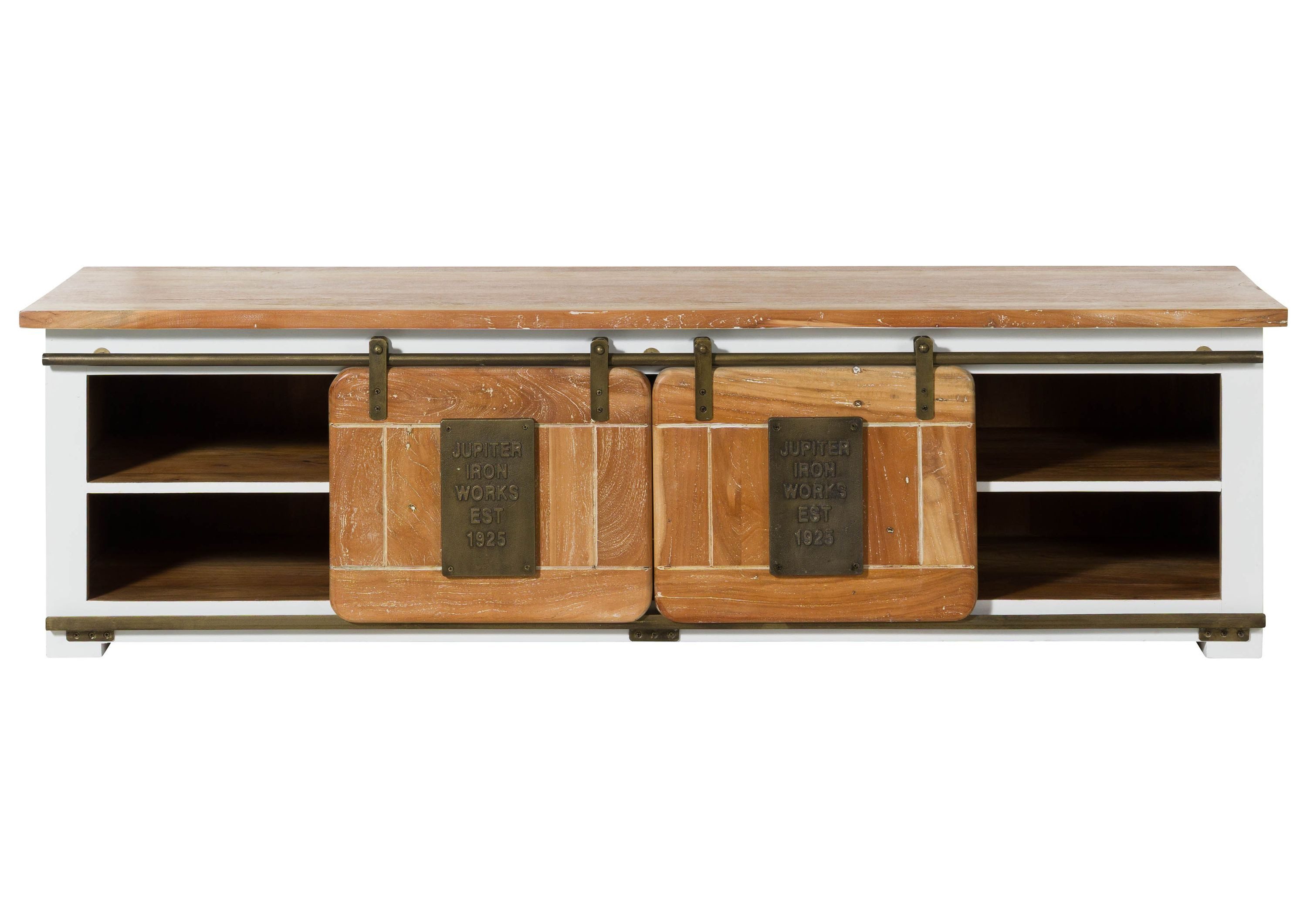 Massivmoebel24 TV-Board RAILWAY LUX (Massivholz), Mango / Altholz 180x55x50 weiß lackiert RAILWAY LUX #530