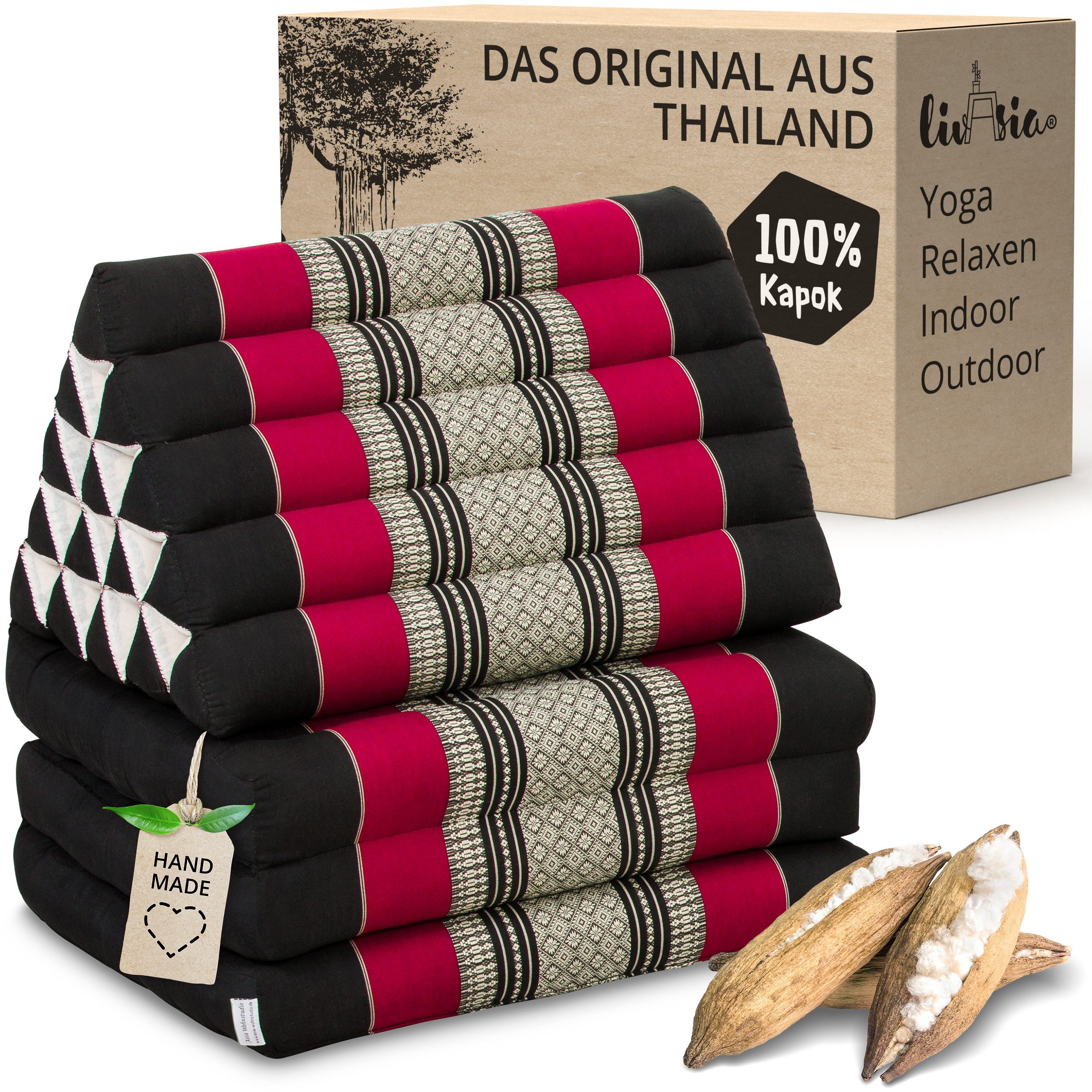 livasia Sitzsack Thaikissen XXL hoch, vegan und handgefertigt, 185x55x8cm, Kapok