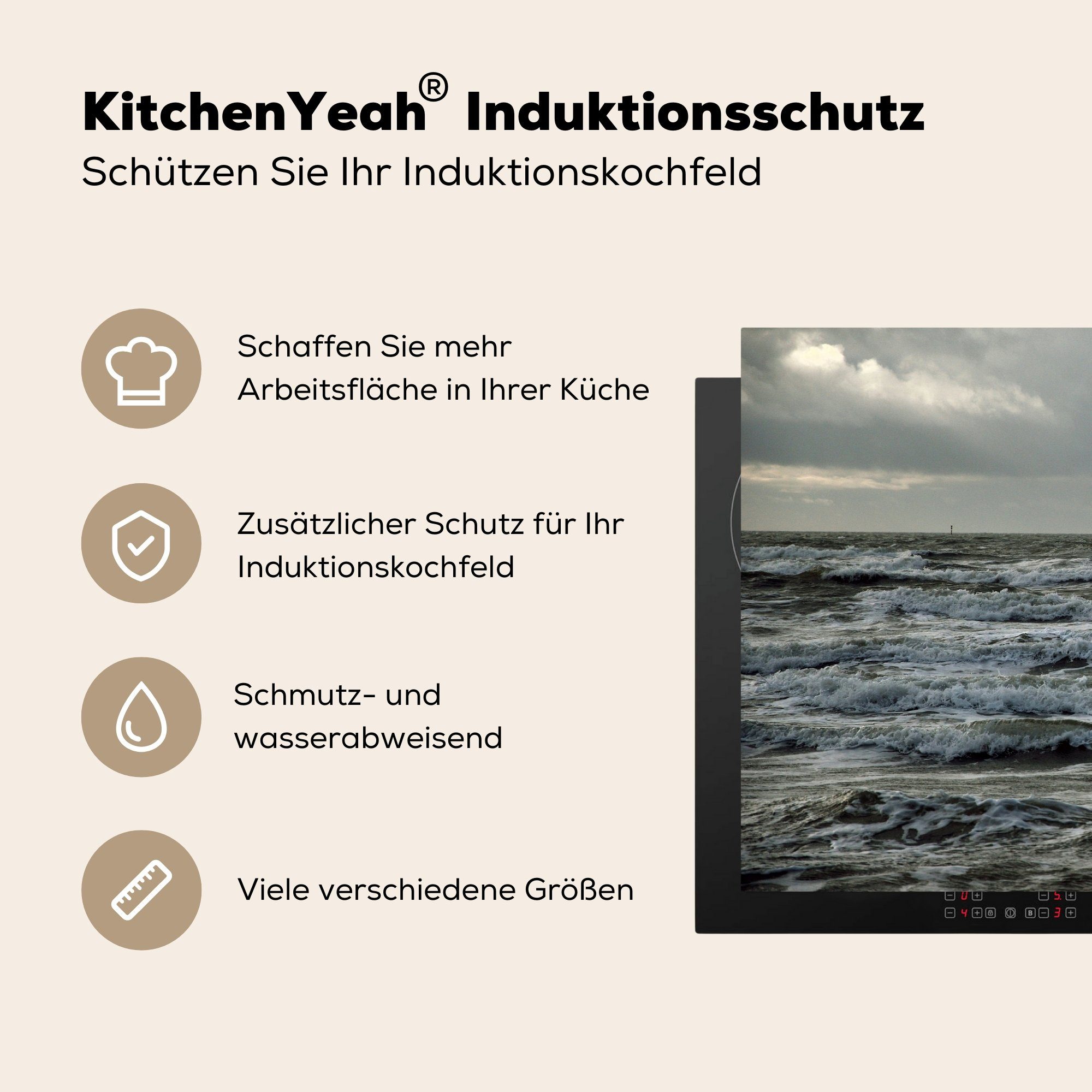 Windsurfer küche, 81x52 Schutz stürmischen Vinyl, Ein die einer surft Herdblende-/Abdeckplatte Induktionskochfeld cm, See, Ceranfeldabdeckung (1 tlg), in für MuchoWow