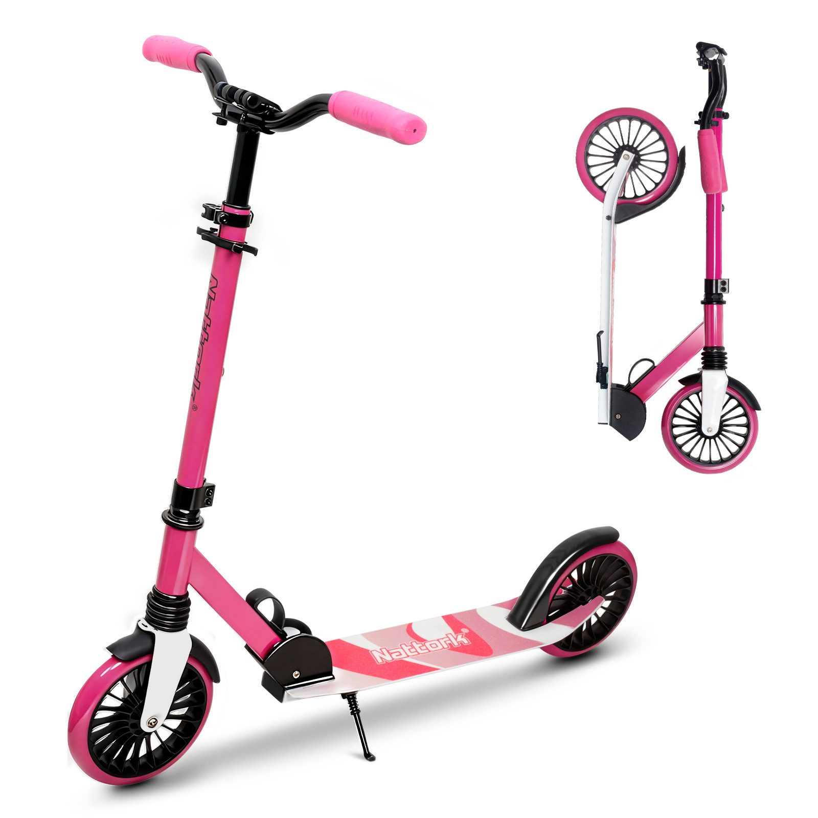 Nattork Scooter für Erwachsene, verstellbare Höhe 81-96cm, klappbar, (1 tlg), Faltbarer Tretroller mit 8" großen Rädern, Anti-Erschütterungsfederung