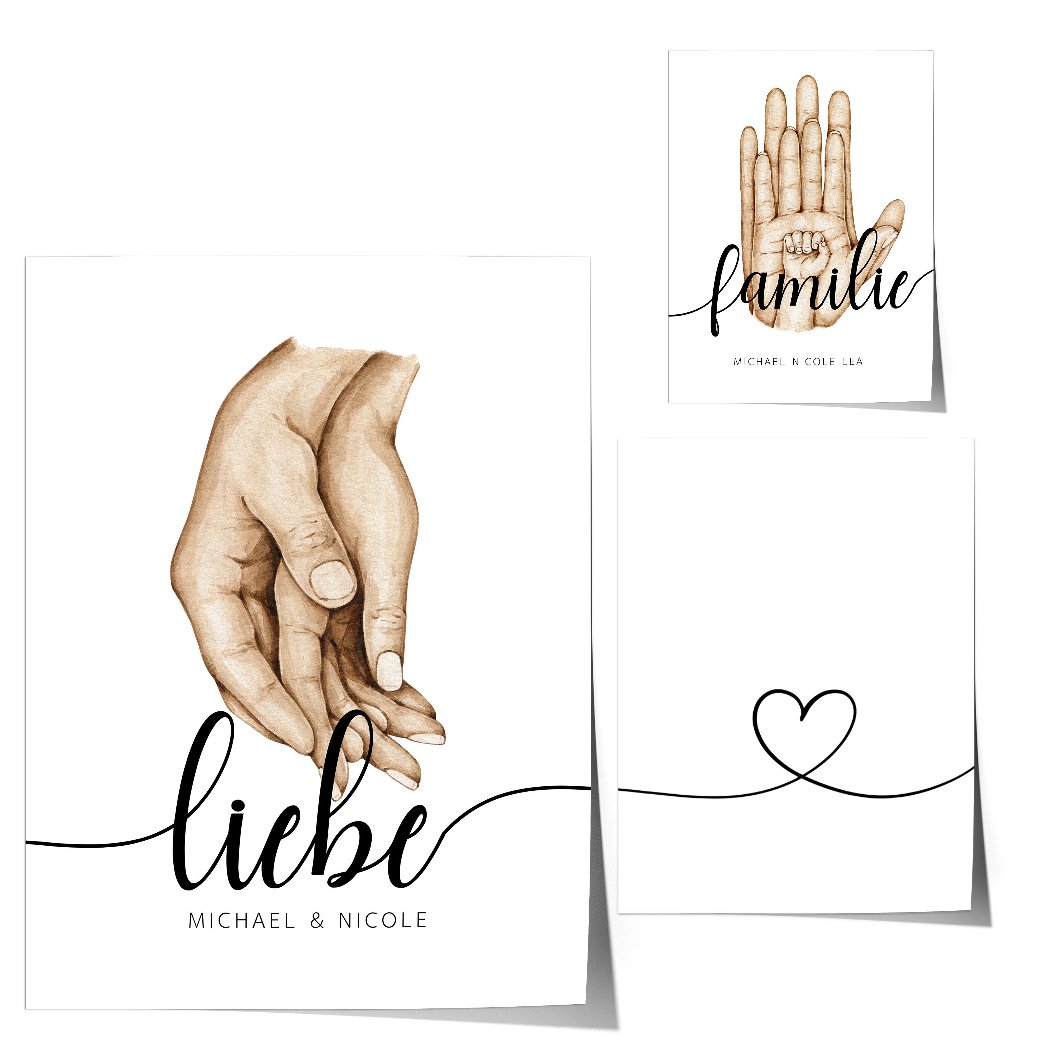 Poster Premium ® Familie Hände Personalisiert Vorname Familiengeschenk