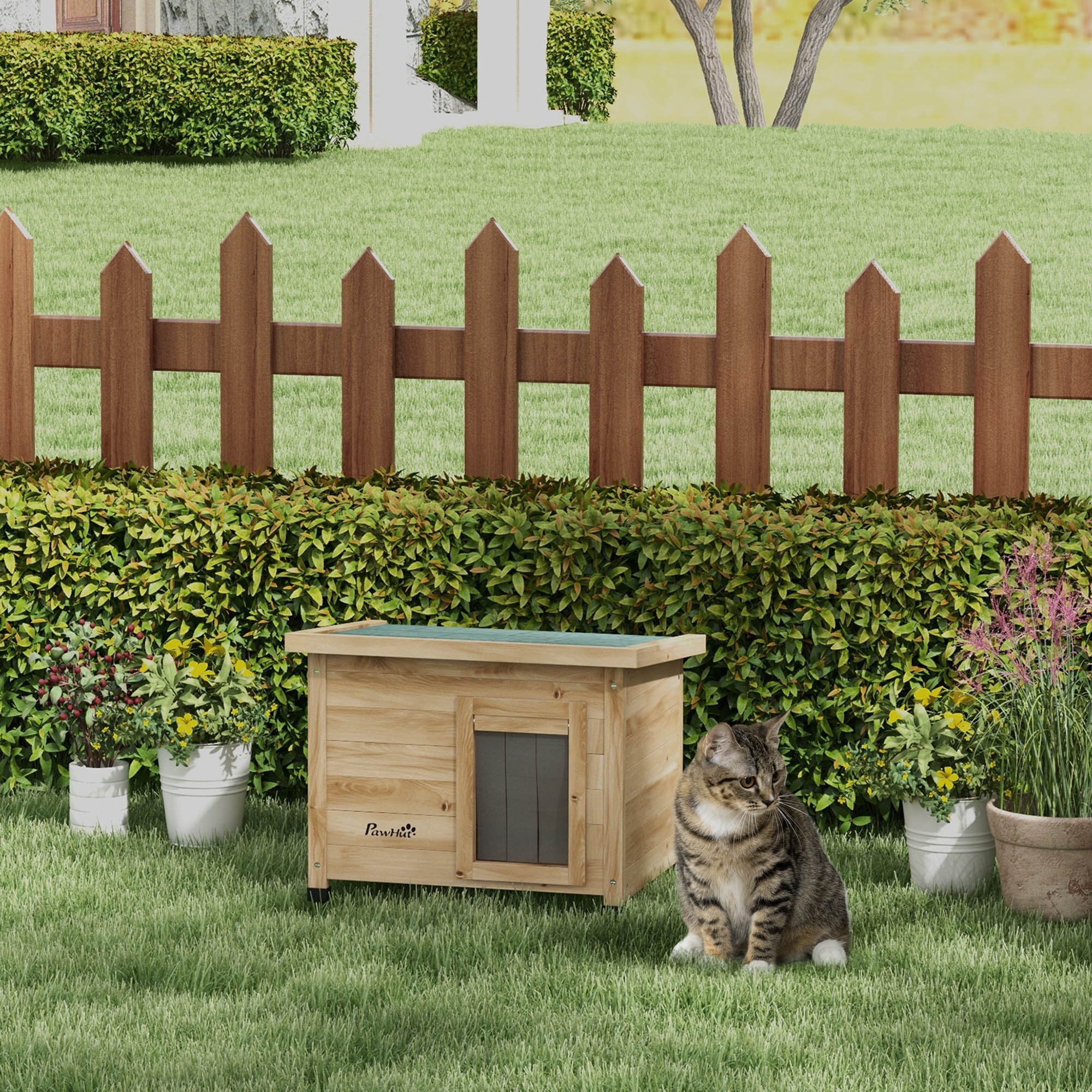 PawHut Tierhöhle Katzenhaus aus Holz, Katzenhütte Outdoor, Katzenhöhle mit günstig online kaufen