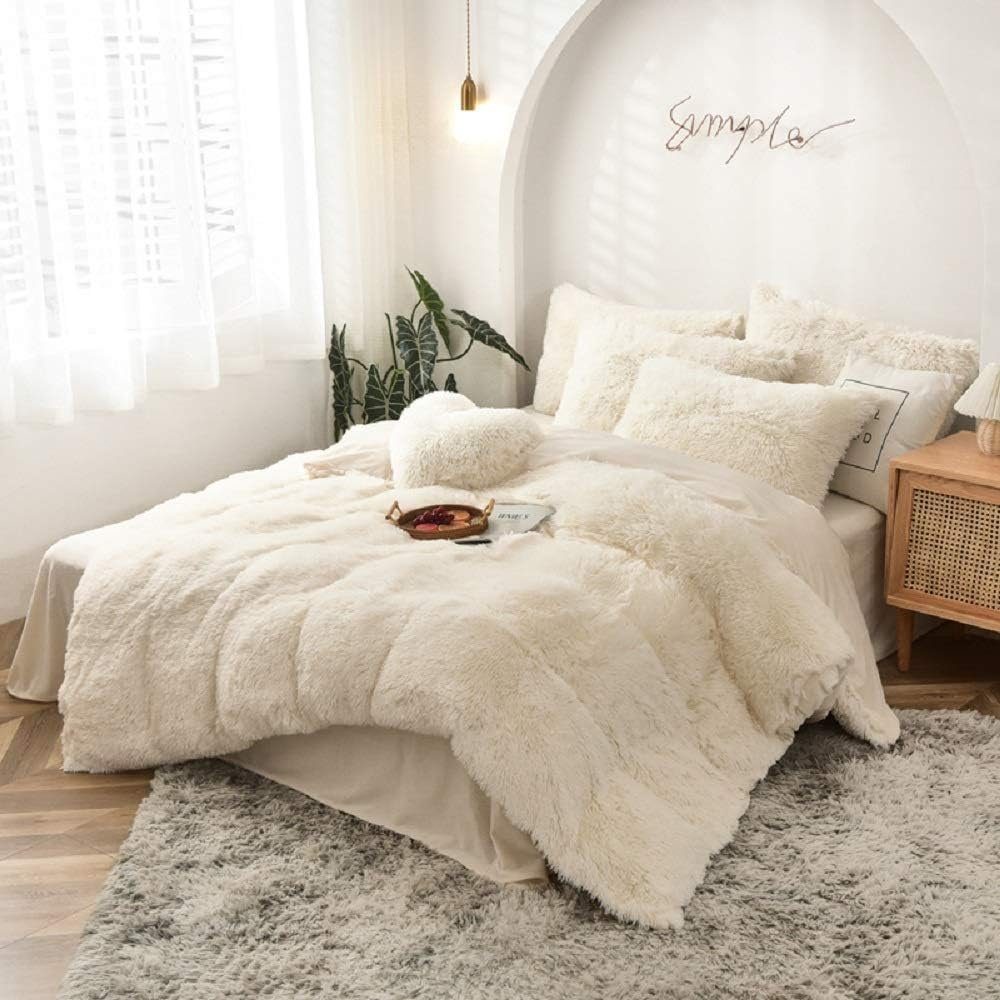 Bettwäsche Plüsch Bettwäsche,Extra flauschige Felloptik,Warme Kissenbezug Bettbezug, Flanell Deckenbezug mit Weiß 80x80 und Reißverschluss Mutoy