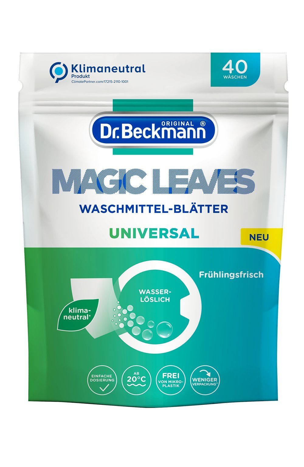 Dr. Beckmann MAGIC LEAVES UNIVERSAL, wasserlösliche Waschblätter, 40 Blätter Vollwaschmittel (1-St)