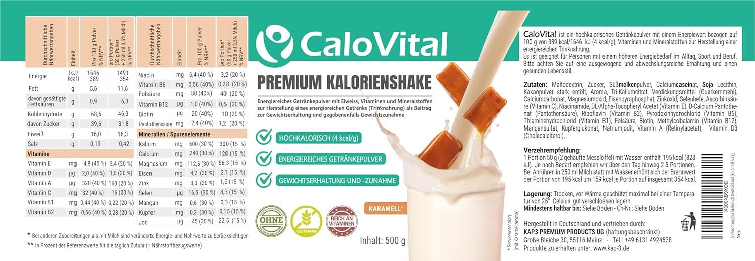 CaloVital Zunehmen hochkalorische Trinknahrung Gewichtszunahme CaloVital 500g Pulver, 1 St.