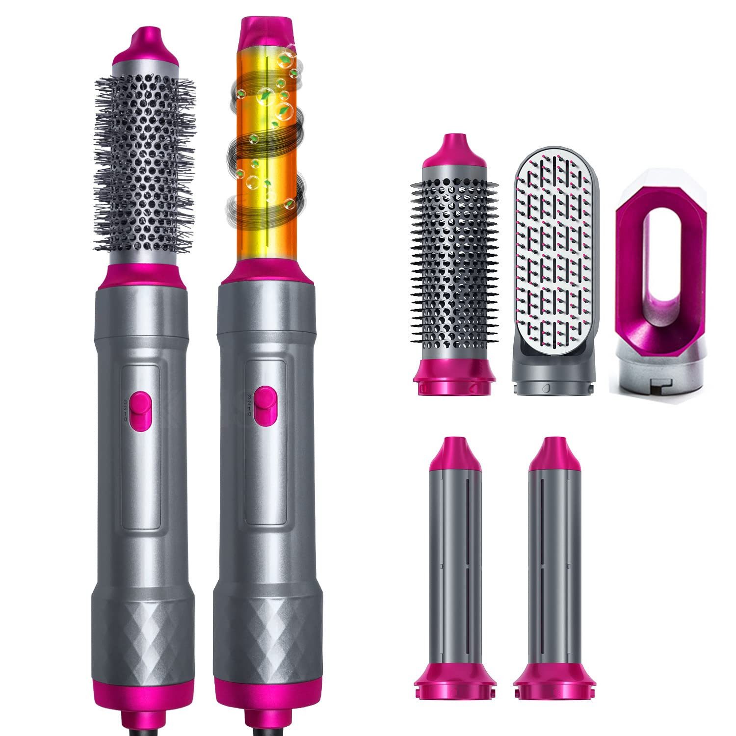 POPOLIC Warmluftbürste Haarstyler Set, 5 in 1 Air styler, Negativ Ionen Hairstyler, Air Styler Thermal Brush Haartrockner