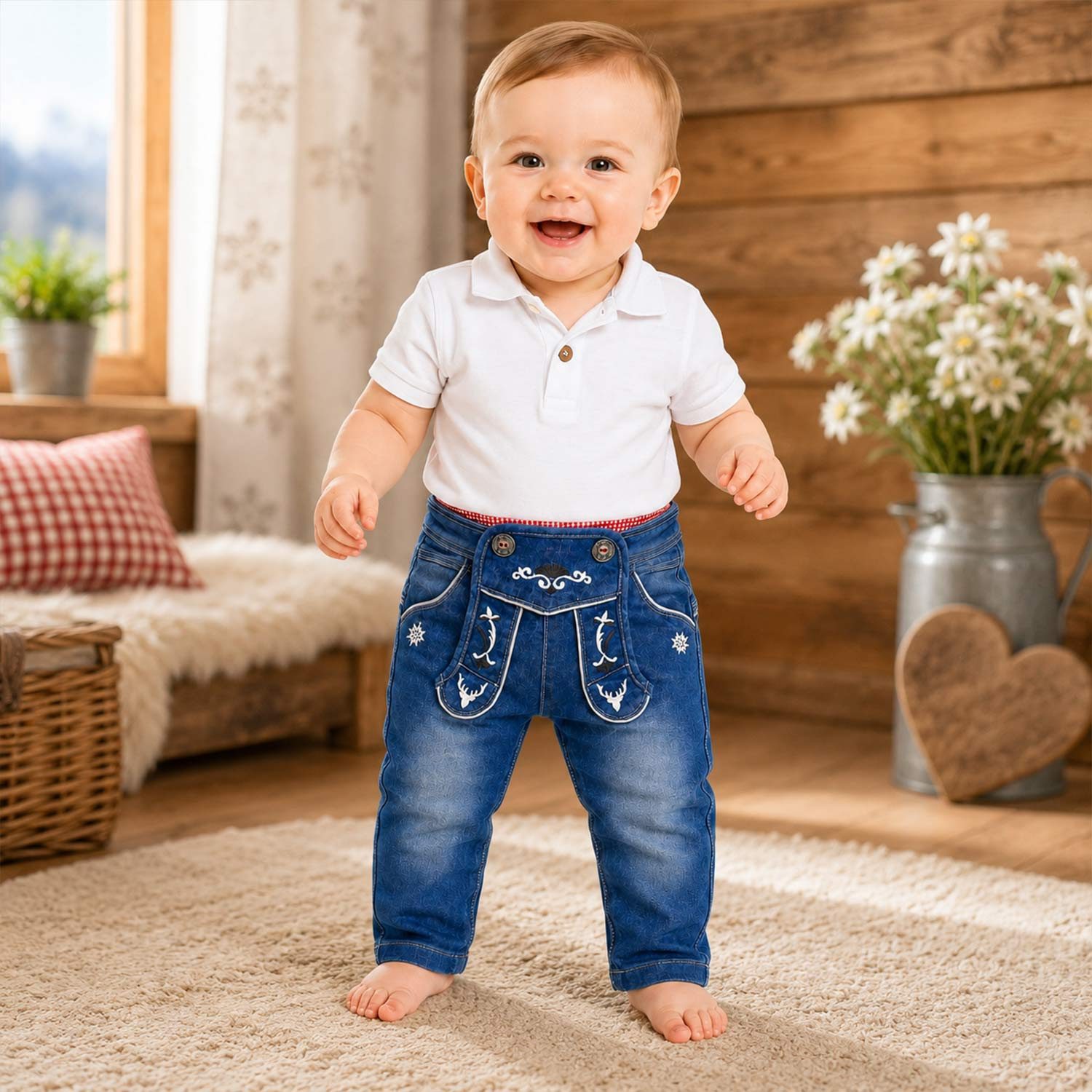 BONDI Trachtenlederhose Lange Trachten Jeans 'Gipfelkraxler' Denim für Jun