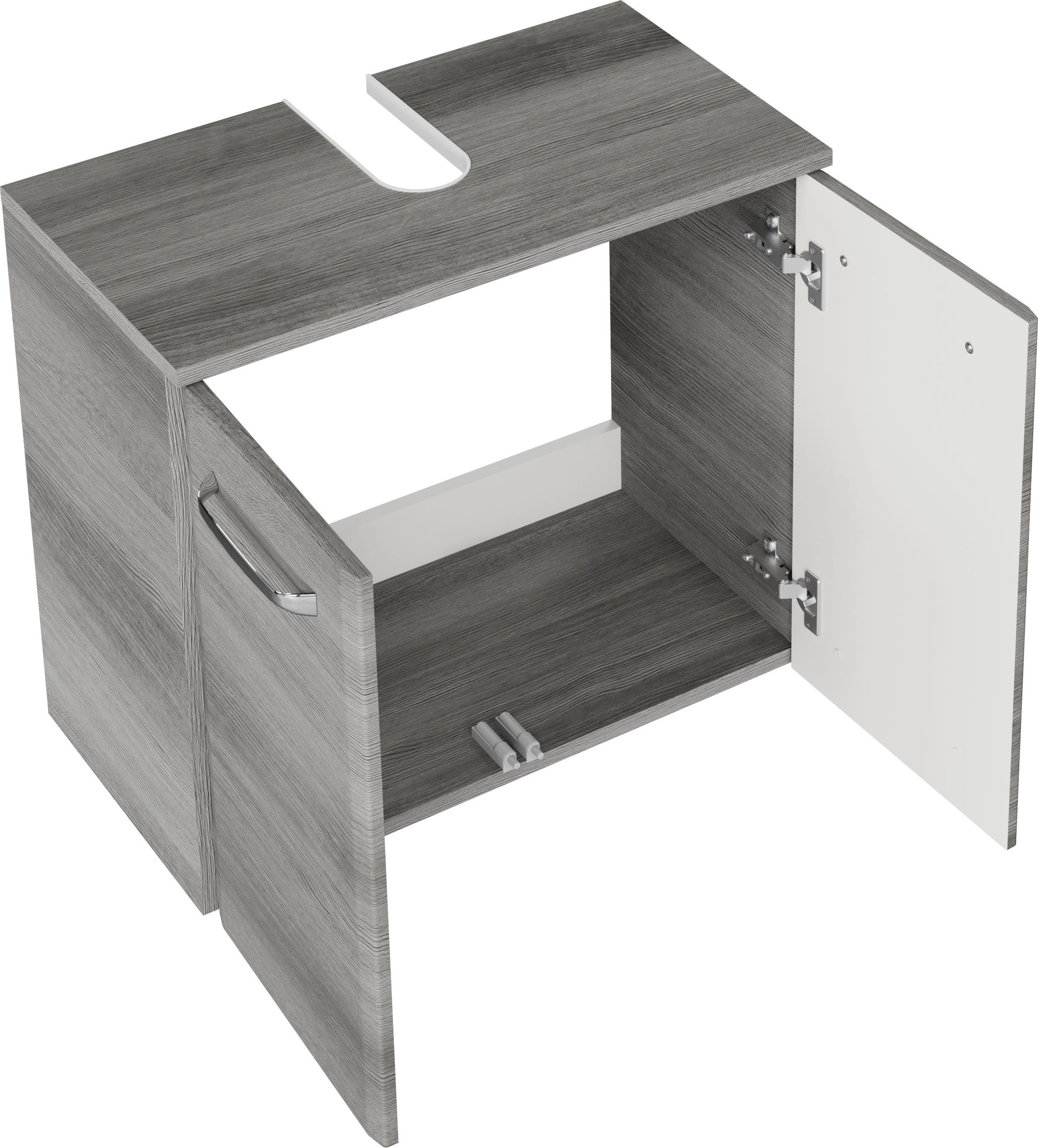 Saphir Waschbeckenunterschrank Quickset Unterbeckenschrank mit 2 Türen, Siphonausschnitt, 60 cm breit Waschbeckenschrank inkl. Türdämpfer, Griffe in Chrom Glanz – Bild 4 von 5