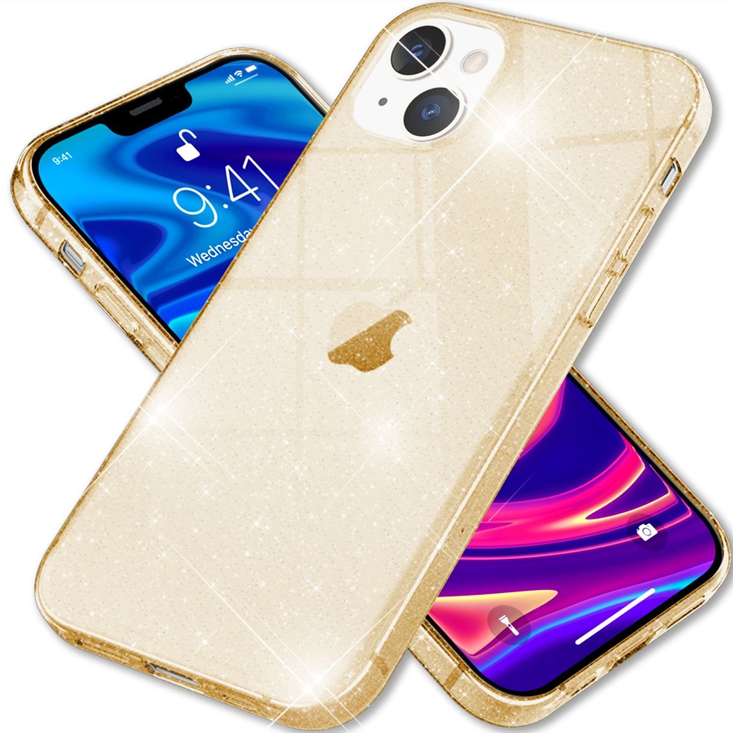Nalia Smartphone-Hülle Apple iPhone 13, Klare Glitzer Hülle / Silikon Transparent / Glitter Cover / Bling Case