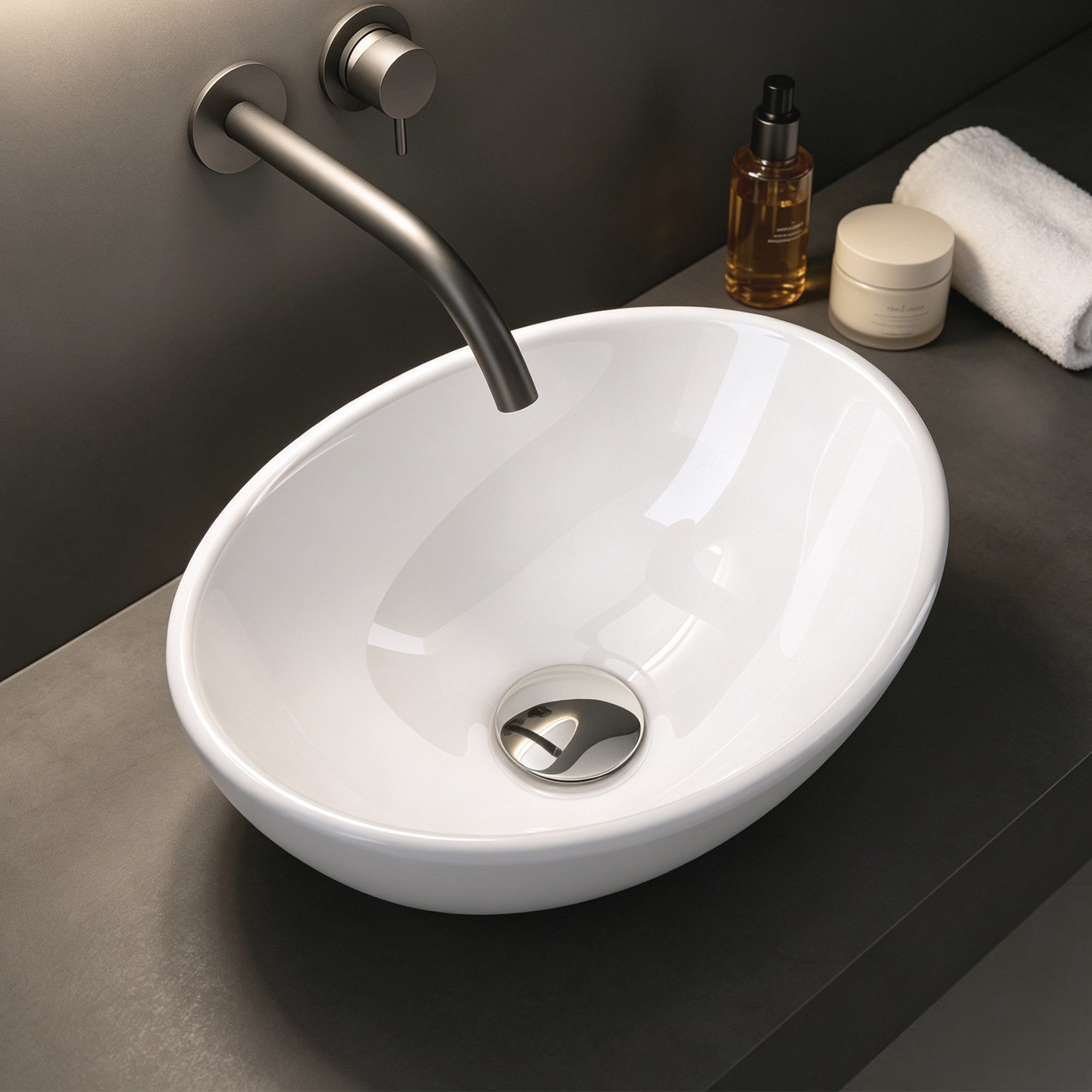 Mai & Mai Aufsatzwaschbecken Waschbecken Waschschale aus Keramik mit Nano-Versiegelung Oval Br205, pflegeleichte Oberfläche, hochwertige Keramik, ovale Form