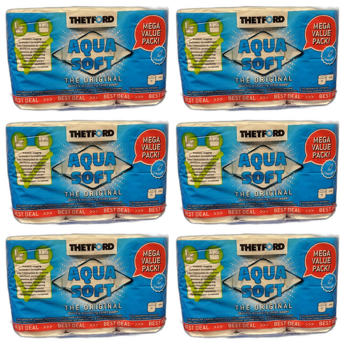 THETFORD Туалетная бумага 6x Aqua Soft Campingtoilettenpapier Sondergröße 6 Rollen von