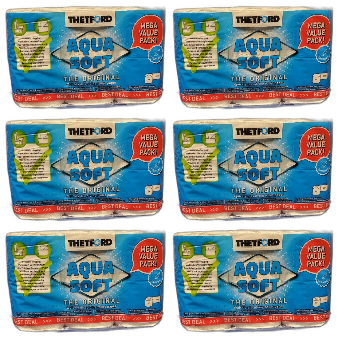 THETFORD Toilettenpapier 6 x Thetford Toilettenpapier Aqua Soft Campingtoilettenpapier