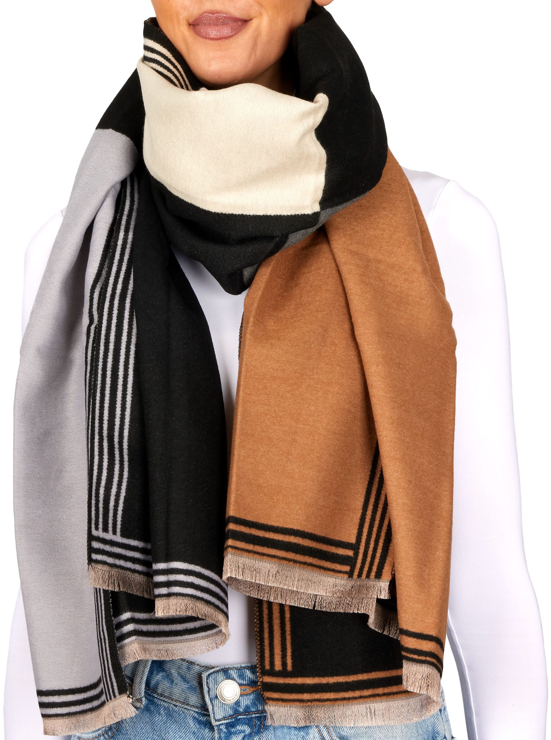 BRUBAKER Schal Cashmirillo Damen Schal mit Quadrat Muster - Warm und Kuschelig, (1-St. Winterschal mit weichem Kaschmir-Gefühl), 70 x 200 cm - Damenschal für Herbst und Winter - Herbstschal