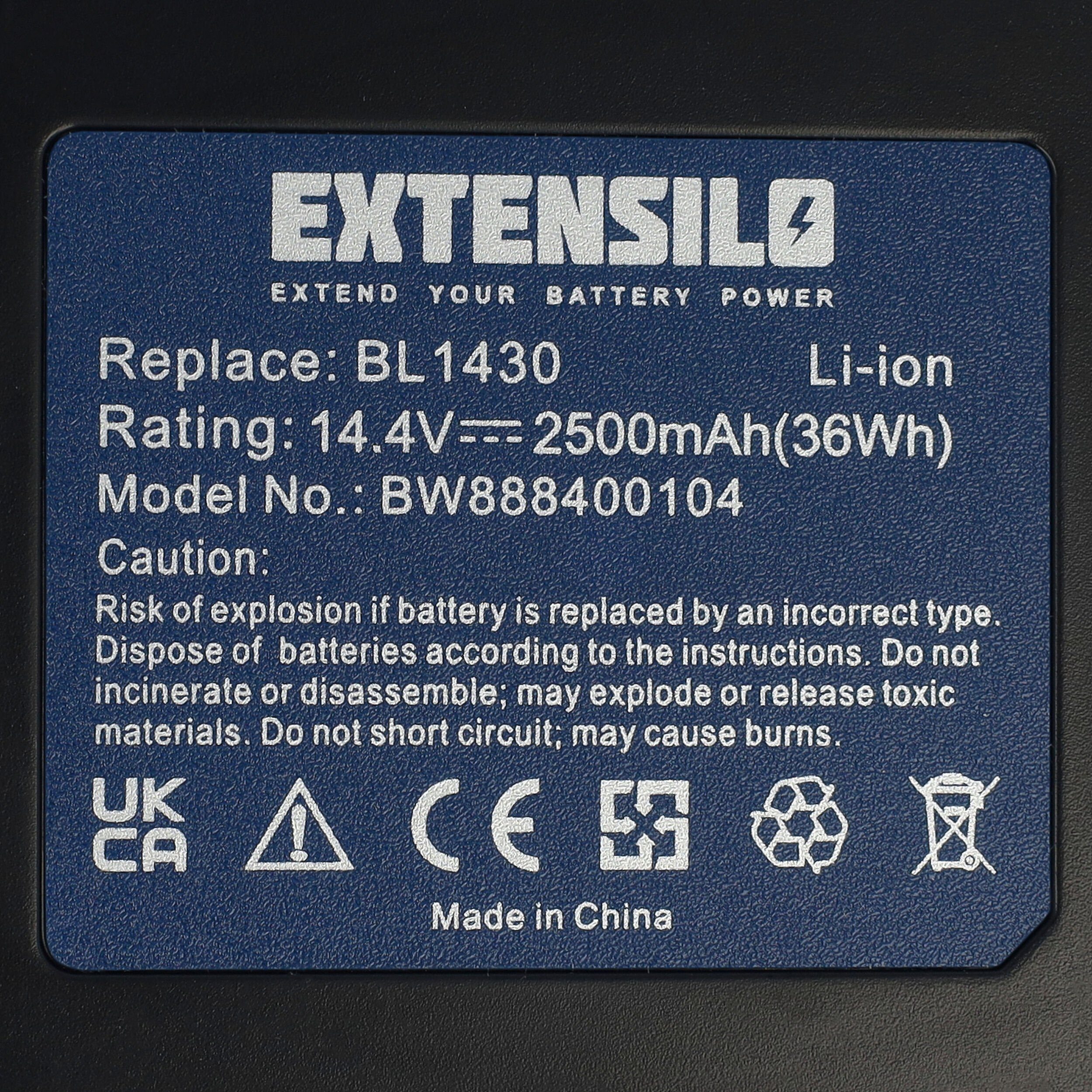Li-Ion kompatibel (14,4 2500 Extensilo V) TW152, mit TW152DZ, TW152D, Akku Makita mAh TW152DRFX