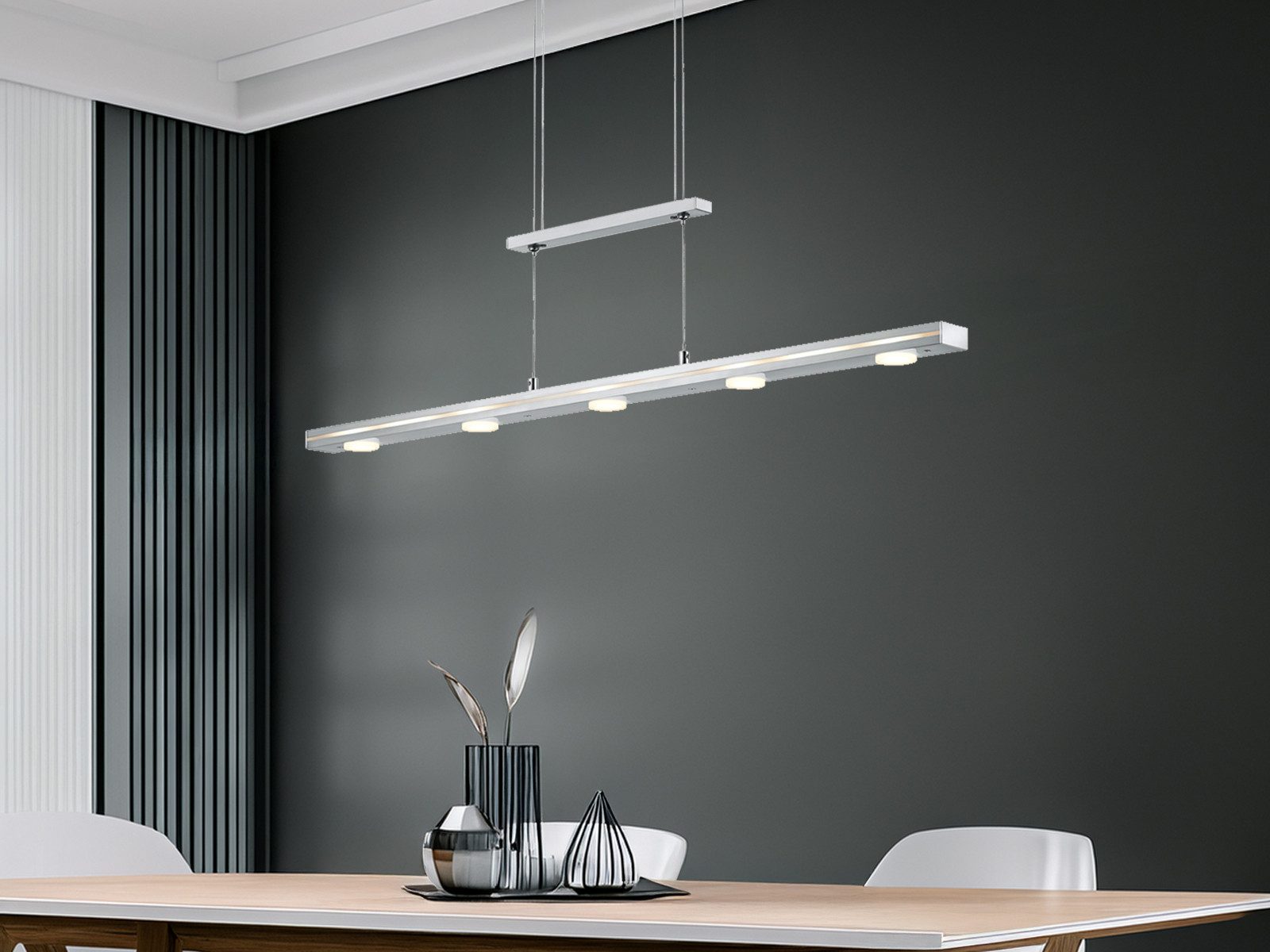 TRIO Leuchten LED Pendelleuchte, Dimmfunktion, LED fest integriert, stufenweise dimmbar über Touch, Warmweiß, Neutralweiß, Lange Esstisch-Lampe hängend, Lichttemperatur einstellbar Breite 100cm