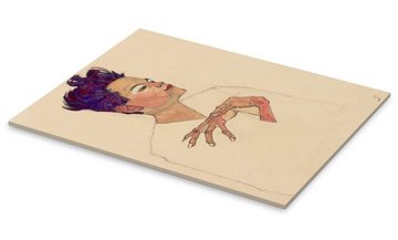 Posterlounge Acrylglasbild Egon Schiele, Selbstporträt mit an die Brust gelegten Händen, Wohnzimmer Malerei