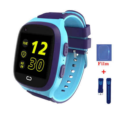 TPFNet SW10 Smartwatch (3.56 cm/1.40 Zoll), mit Silikon Armband - für Kinder mit SOS und GPS Funktion - Kinder mit Kamera für Videotelefonie - Herzfrequenz, Schrittzähler, Taschenrechner, Schlafüberwachung etc., Blau