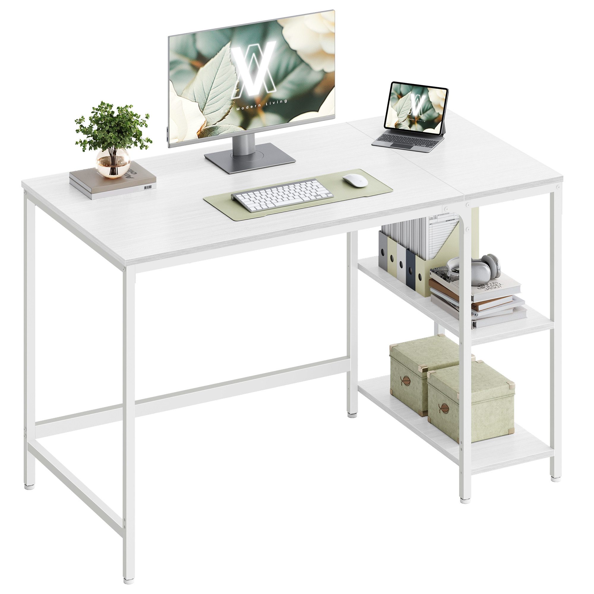 VASAGLE Schreibtisch Computertisch, Tisch, Bürotisch, 100/120/140cm, mit 2 Ablagen, moderner Stil