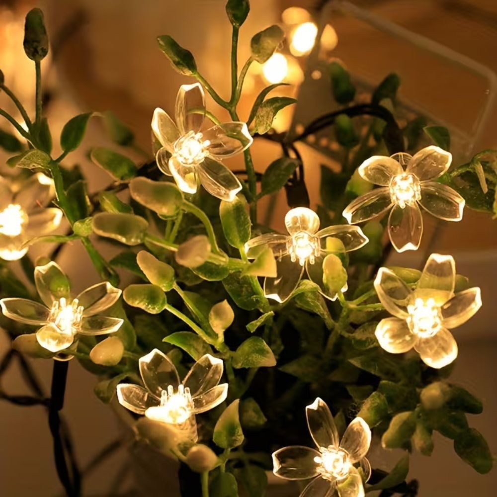 Montegoni LED-Streifen 5m 20 LED Solar Lichterkette Kirschblüten Beleuchtung LED 8 Modi, Warmes, gelbes Licht, Dimmbar, Solarbetrieben, Energiesparend – Bild 5 von 5