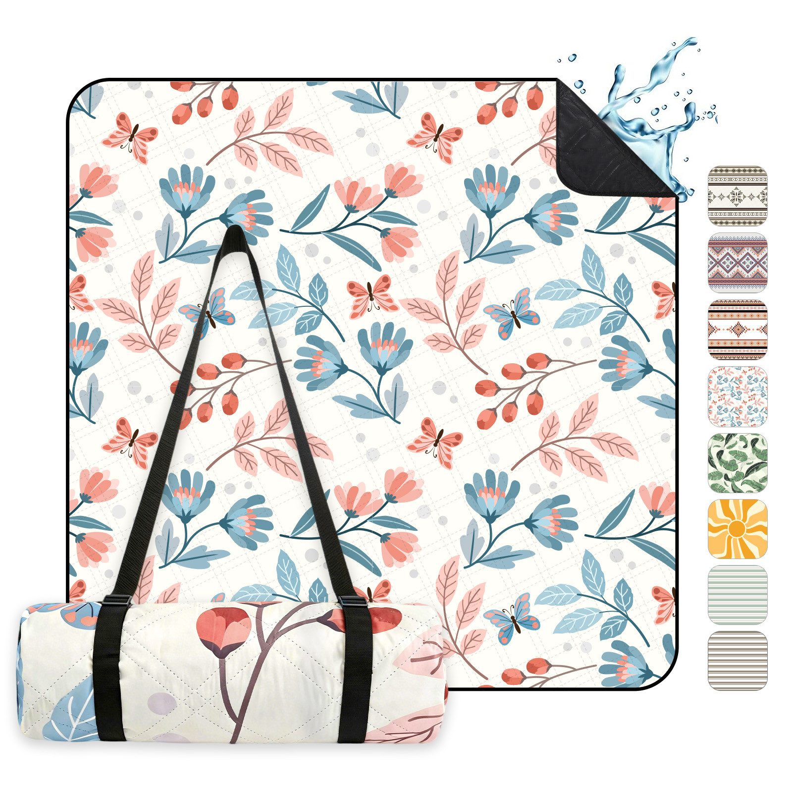 Picknickdecke Picknickdecke Wasserdicht Campingdecke 200x200 cm, Sekey, 3-Schicht mit PEVA Unterseite, für 4–6 Personen, für Strand & Camping