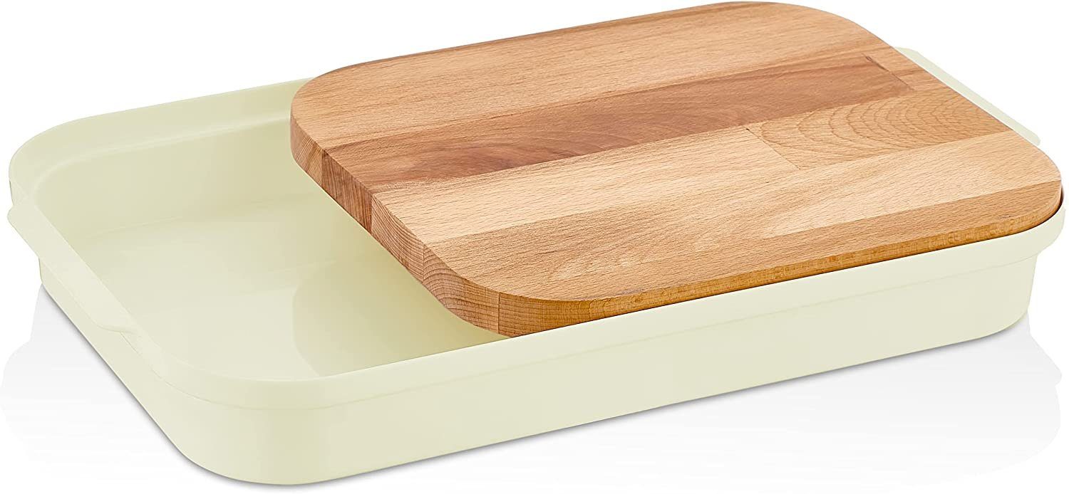 Lashuma Schneidebrett, Kunststoff, (1-St., 40x24,5x6 cm), Holzbrett mit Auffangschale beige