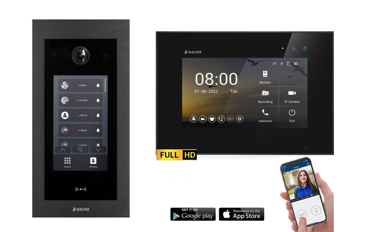 Balter Video-Türsprechanlage BALTER EVO-HD-TOUCH Unterputz-Türstation Schwarz (Set, Komplettset, Full HD 175° Kamera, RFID, App-Steuerung)