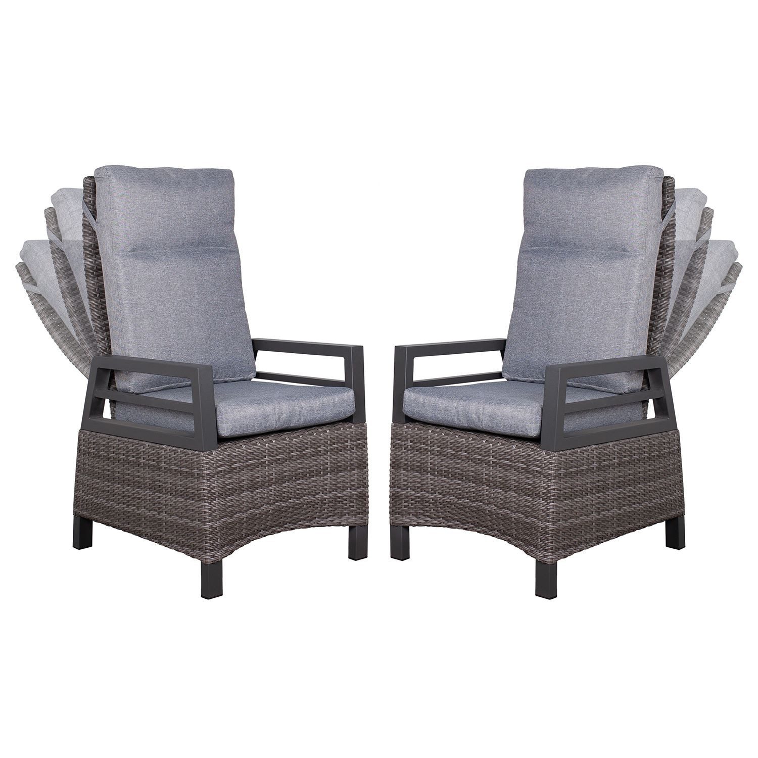 deVries Gartenstuhl Relaxsessel Montana Dining - PE dark grey (2er Set), verstellbar mit Gasdruckfeder, Aluminiumgestell, PE-Rattan