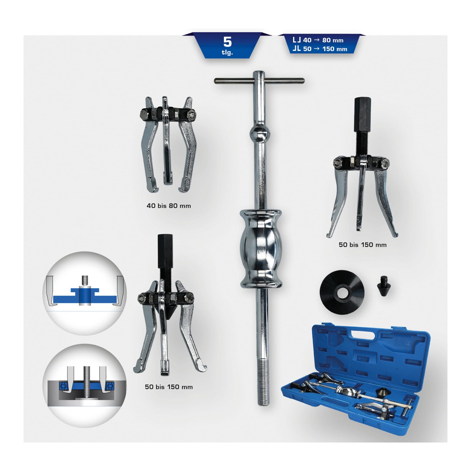 Brilliant Tools Radnabenabzieher Brilliant Tools Innen- und Außenabzieher-Satz, 5-tlg