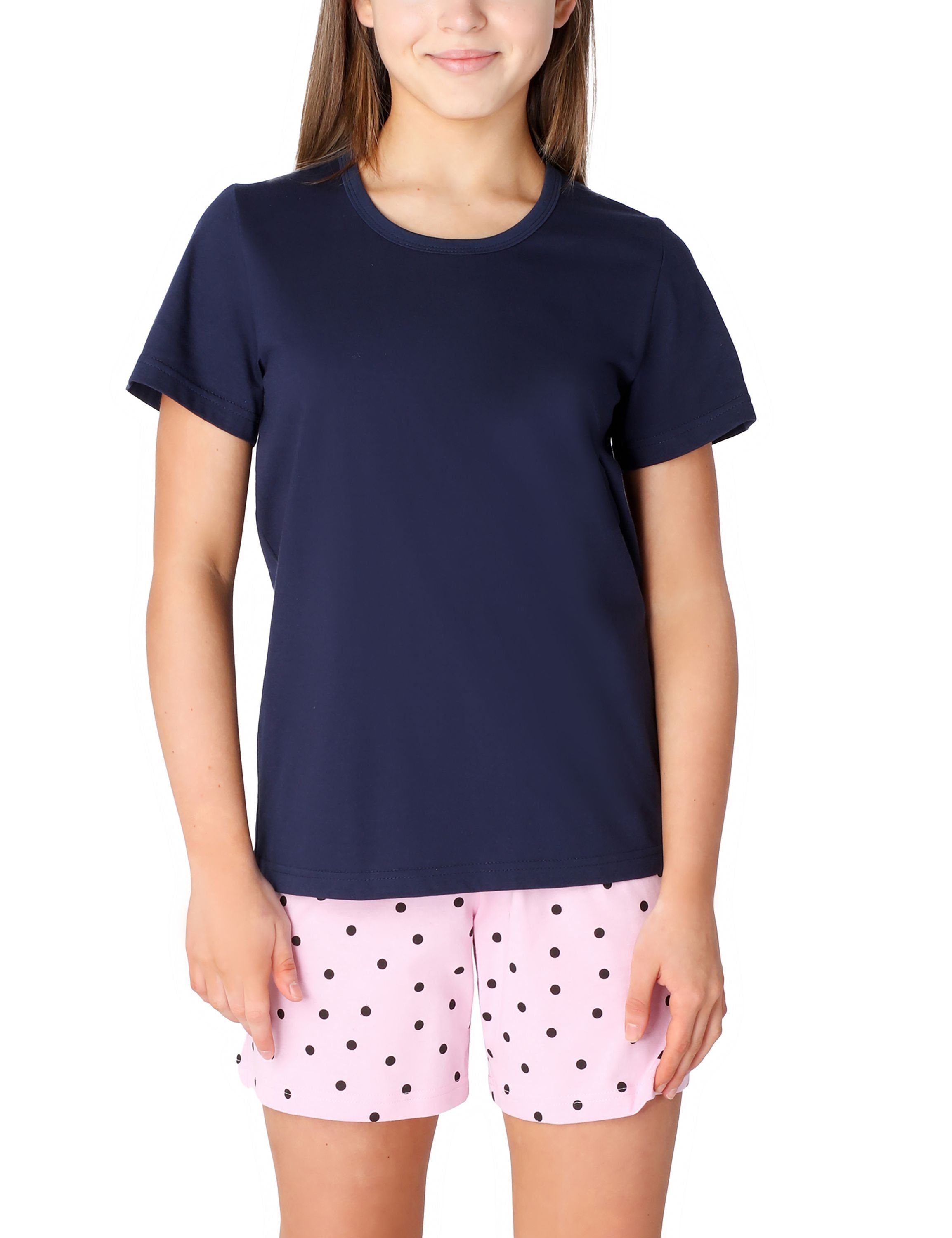 Style Baumwolle Kurz aus Marine/Rosa/Punkte Pyjama Merry MS10-265 Schlafanzüge Schlafanzug Set Mädchen