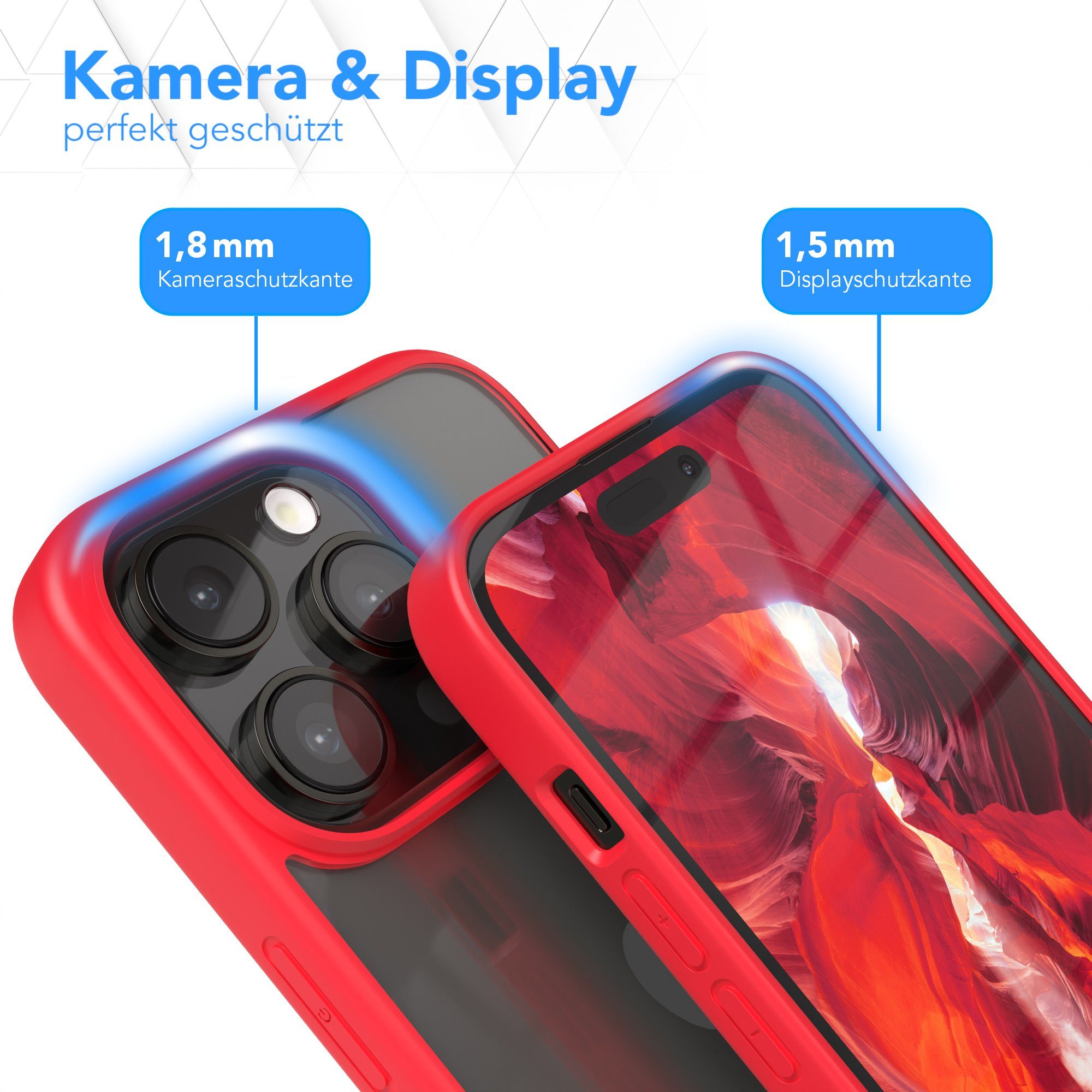 EAZY CASE Handyhülle Bumper Case für Apple iPhone 14 Pro 6,1 Zoll, Hülle Transparent Backcover kratzfest Slim Cover Durchsichtig Rot