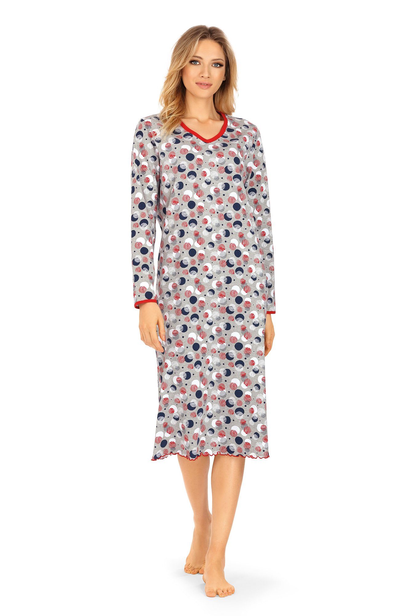 Damen Baumwolle (Set, Nachthemd ca.115cm Punkte Sleepshirt Ascafa Langarm Nachthemd 1-tlg., 1-teilig)