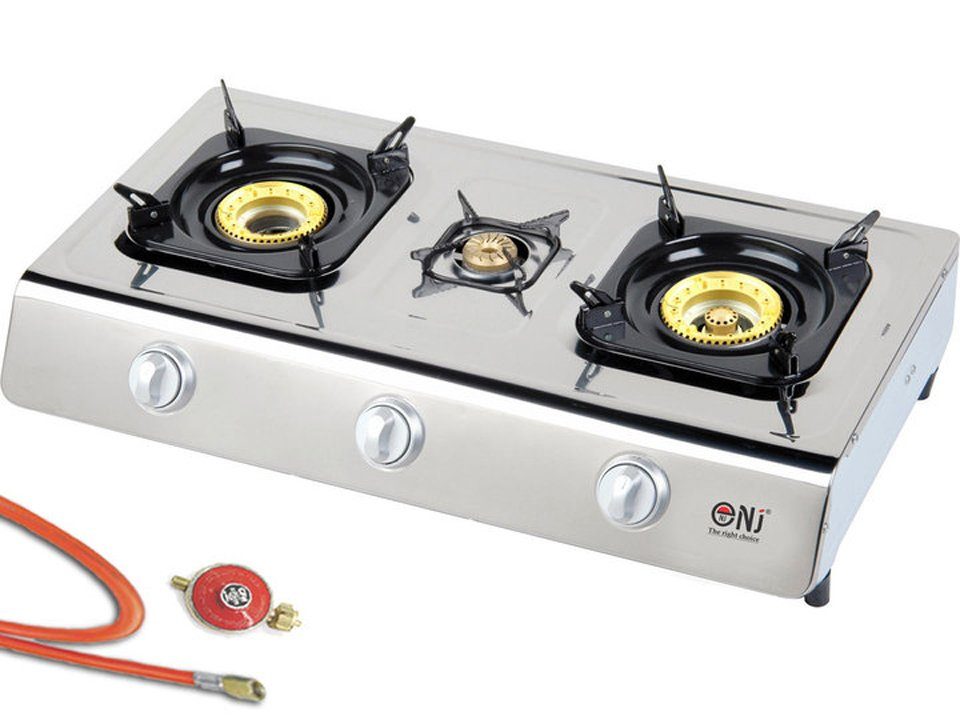 NJ The right choice Gaskocher NSD-3, (Gas Camping mit Zubehör), NSD-3 Edelstahl Gaskocher 3 Flammig Zündsicherung