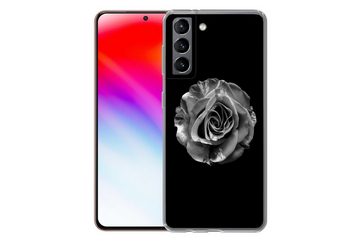 MuchoWow Handyhülle Blumen - Rose - Schwarz - Weiß - Botanisch, Phone Case, Handyhülle Samsung Galaxy S21, Silikon, Schutzhülle