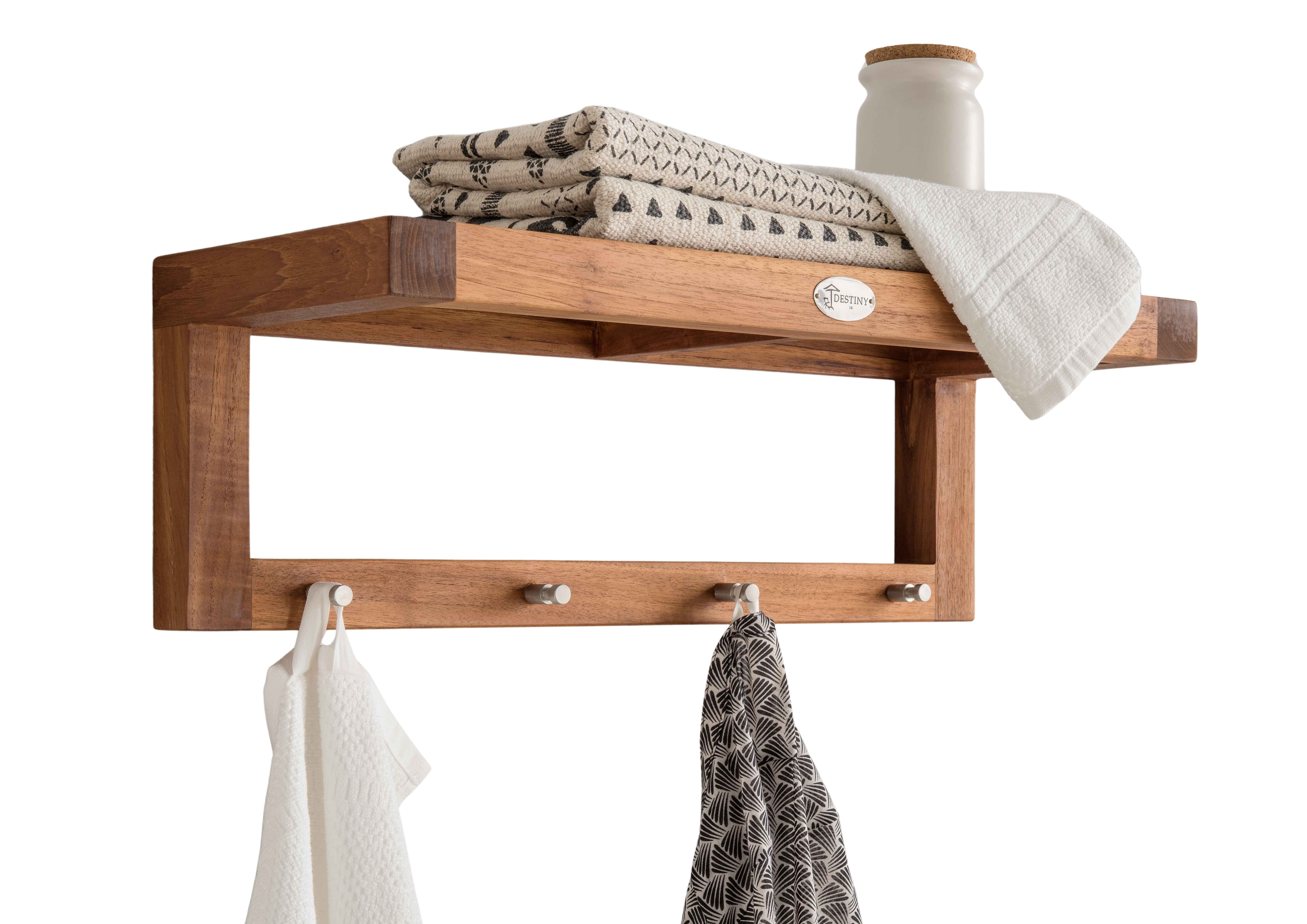 Destiny Wandregal SPA & LIVING, Regal mit Haken 61,5x23x20,5 cm, Teak günstig online kaufen