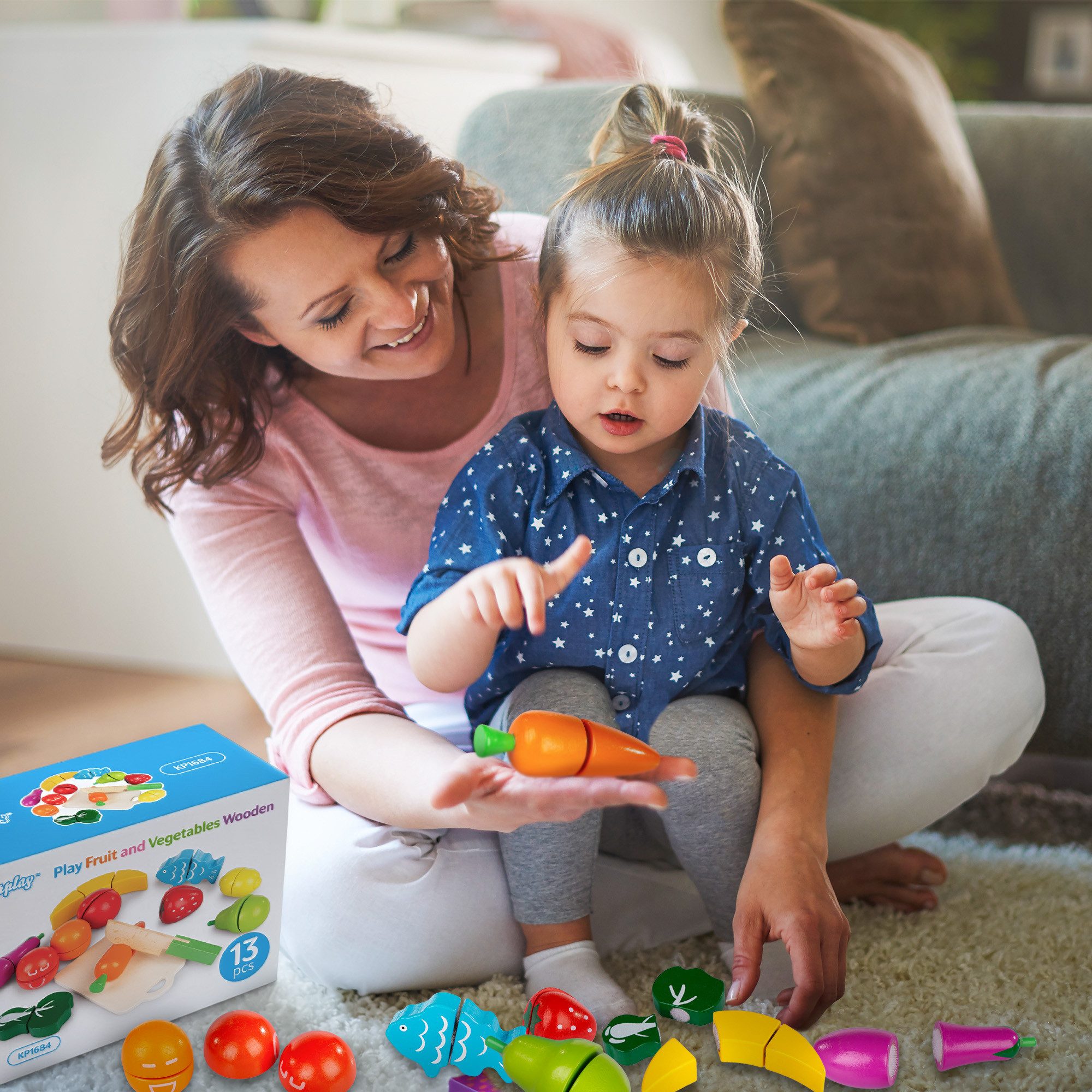 kinderplay Spielküche Holz Schneide Set Obst Gemüse – Lernspaß – Kinderküche Zubehör Holz